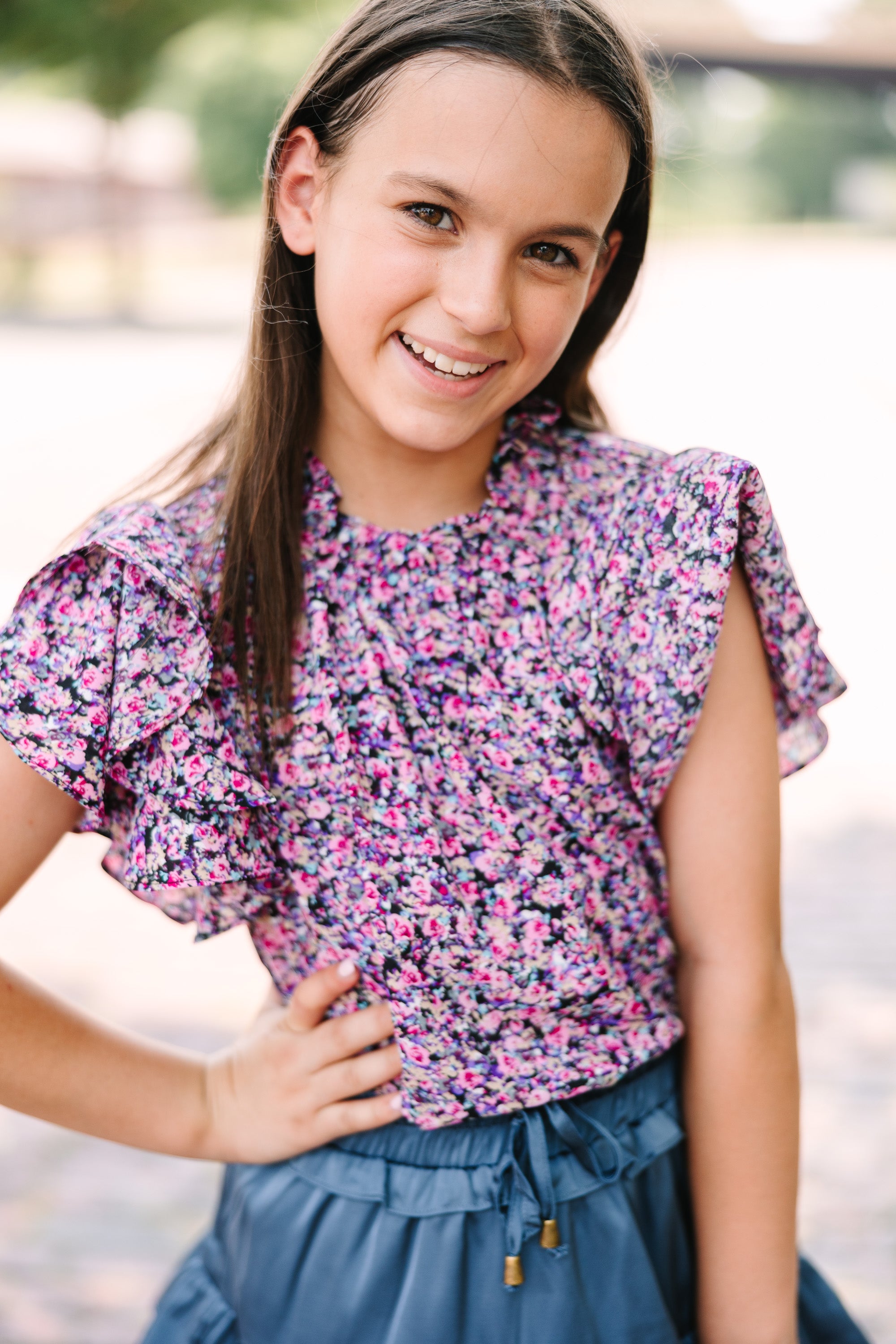 Enchanting Purple Ditsy Floral Blouse for Girls