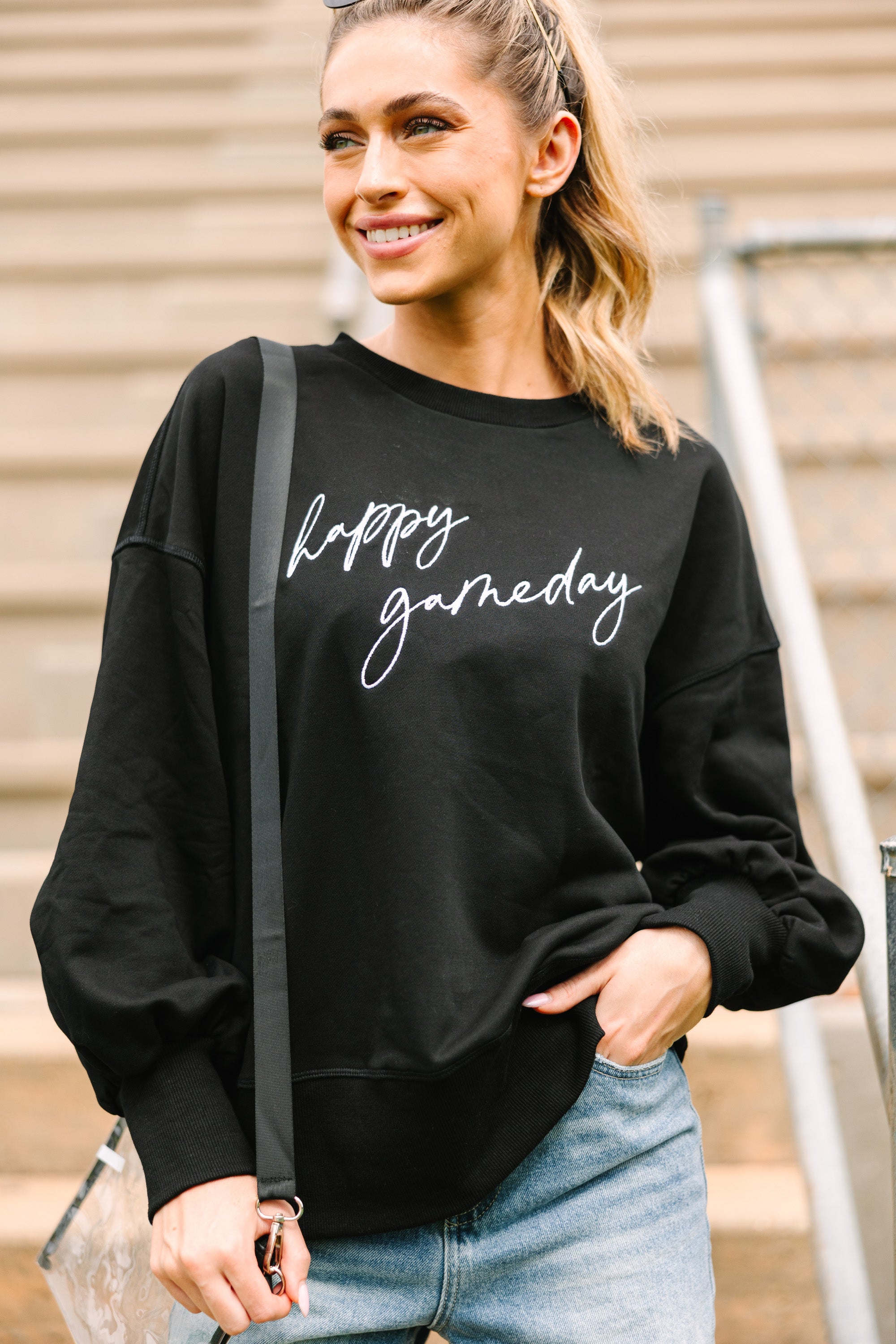 Exciting Gameday Black Embroidered Comfy Pullover