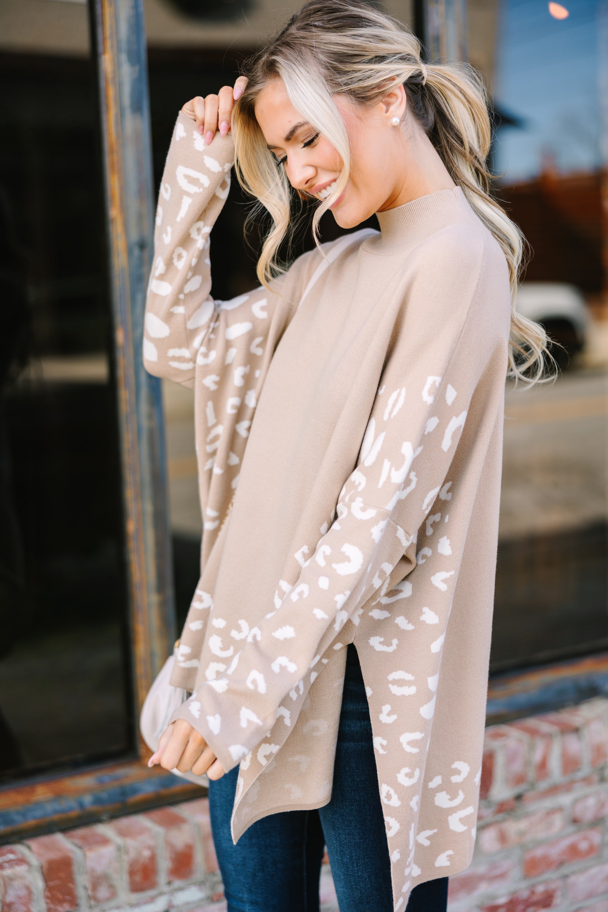 All In Theory Taupe Brown Leopard Print Sweater Tunic - A Fashion Must-Have!