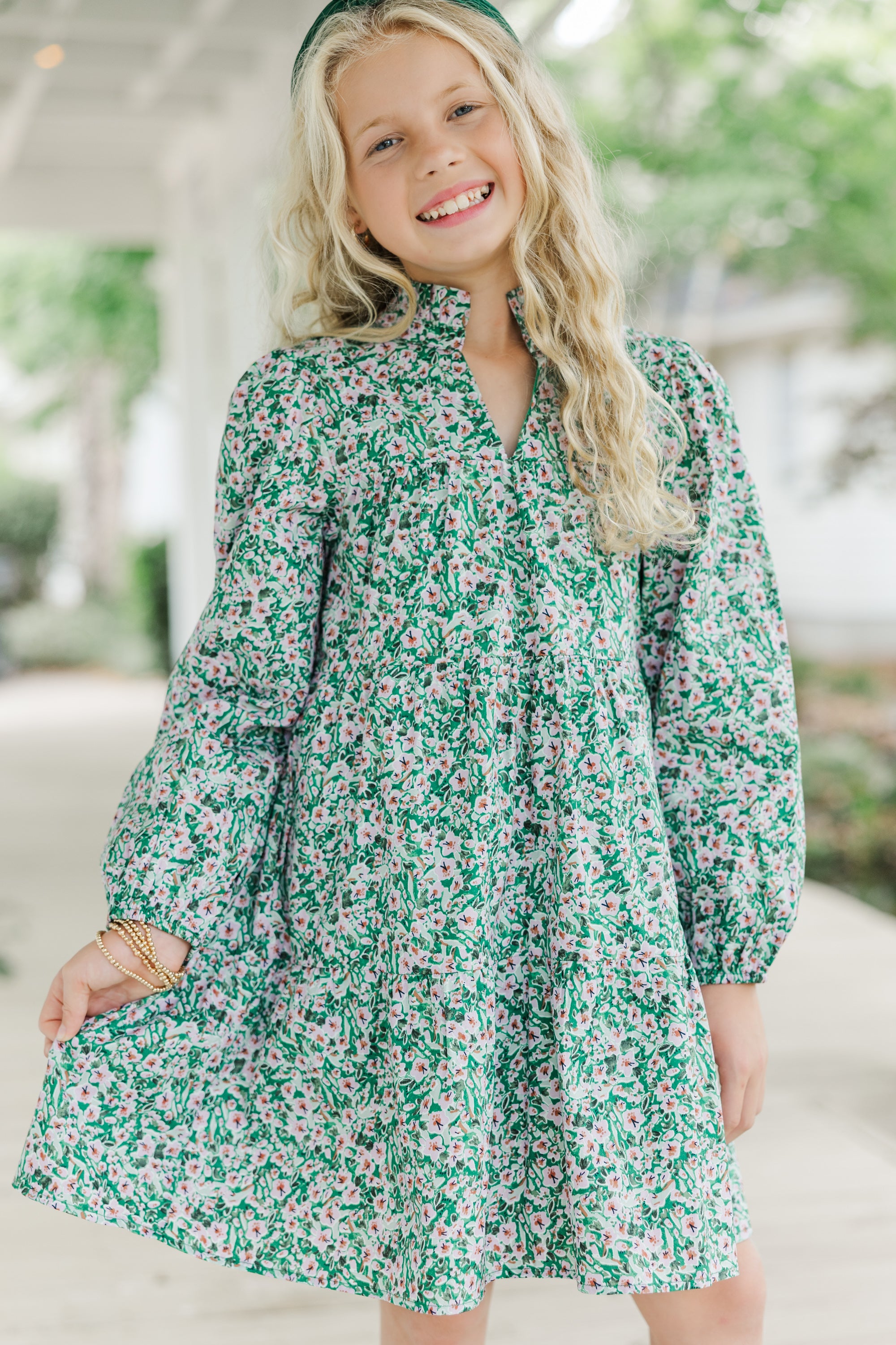 Girls' Green Ditsy Floral Babydoll Dress: A Must-Have!