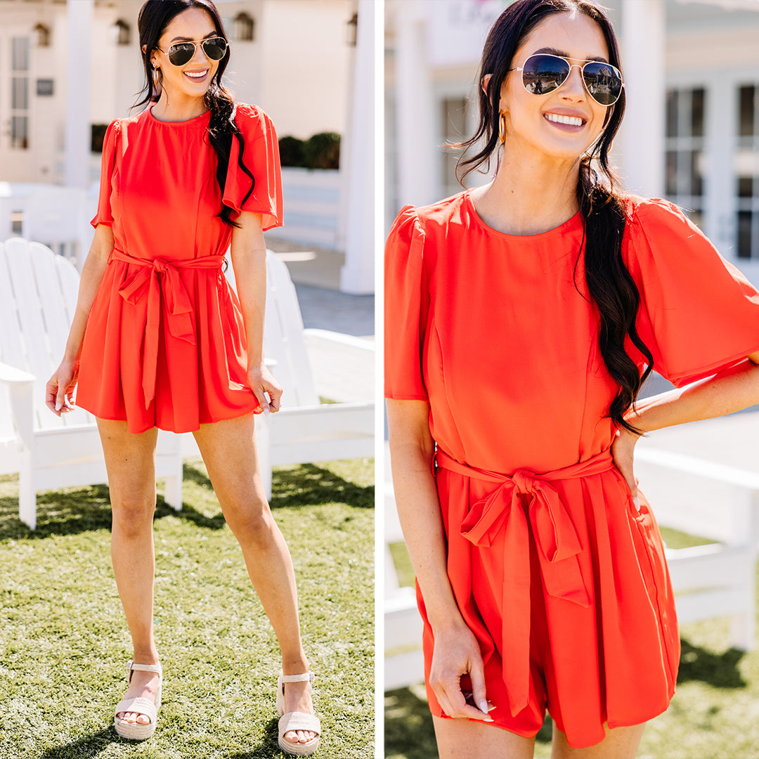 Joyful Red Puff Sleeve Romper - Be Happy Now!