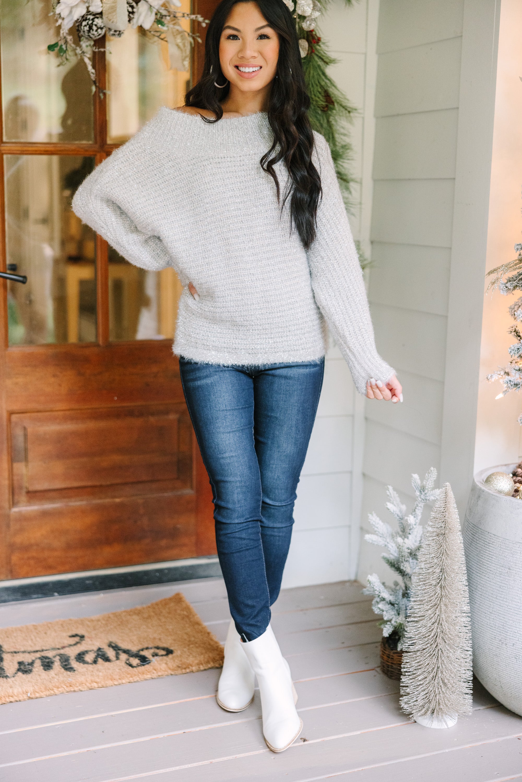 Alluring All On You Blush Pink Off - Shoulder Fuzzy Sweater
