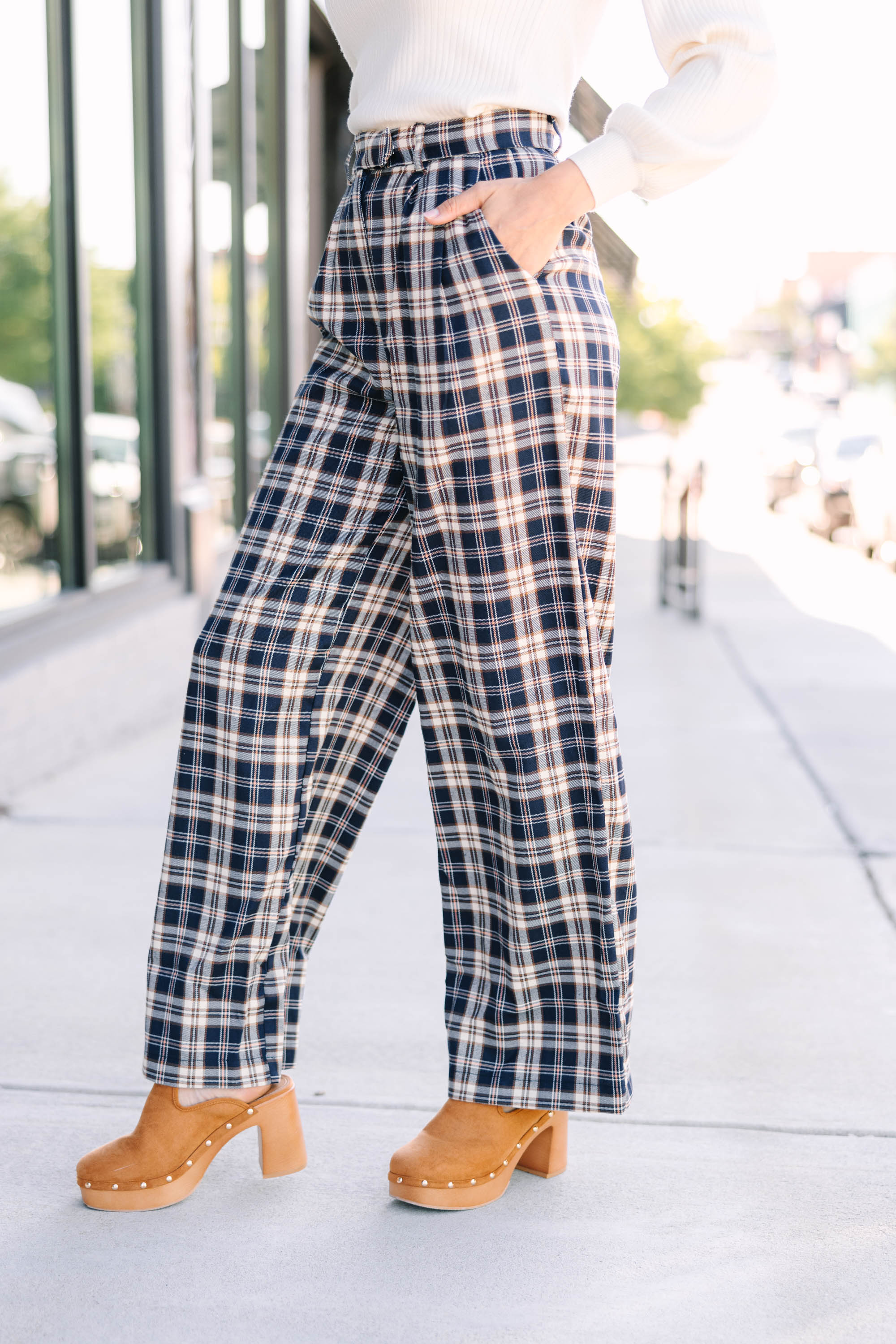Be Direct Navy Blue Plaid Wide Leg Pants - A Chic Fall Essential