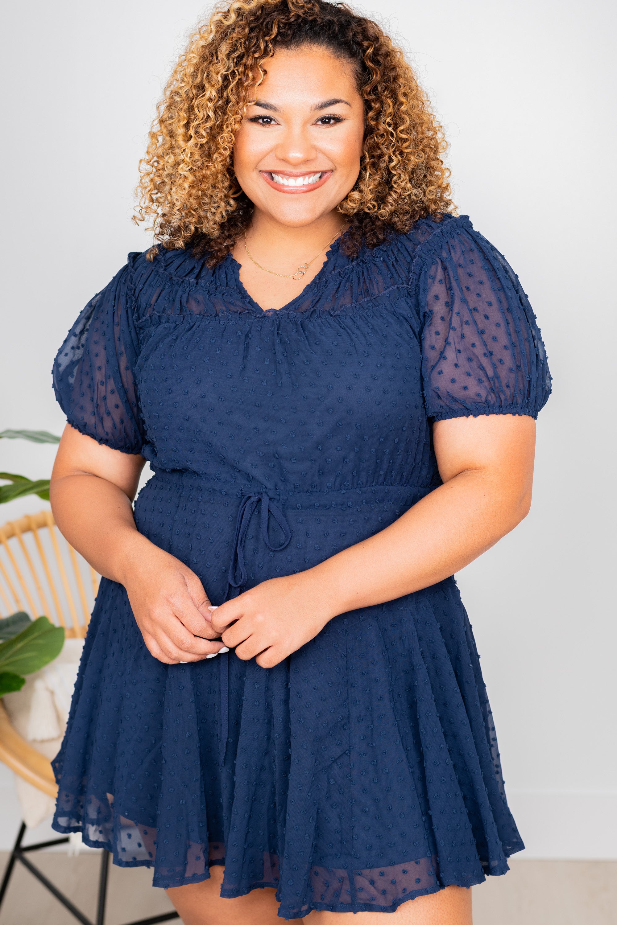 Enchanting Navy Blue Swiss Dot Dress - Be With You!