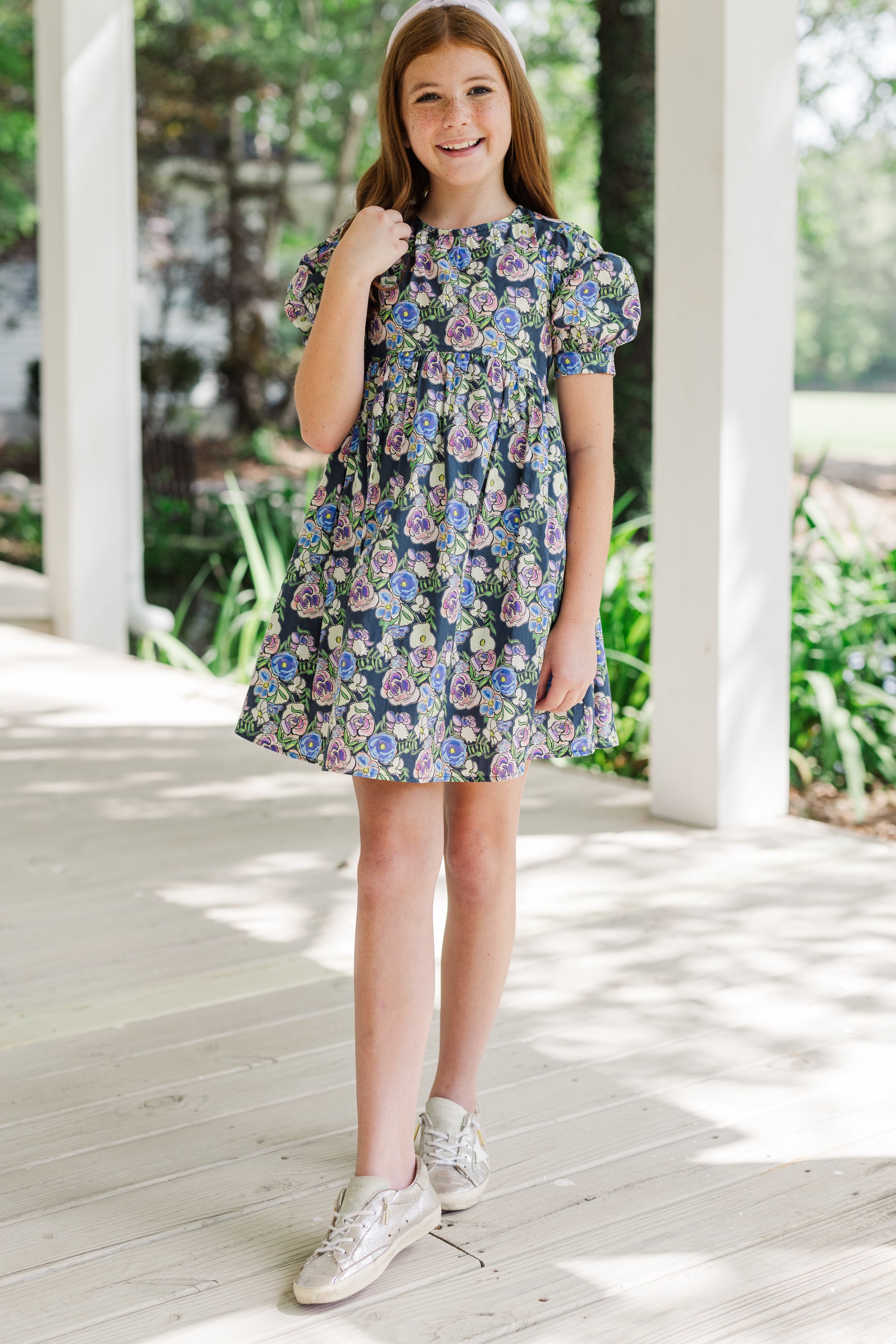 Girls' Adorable Navy Floral Fall Dress - Get Yours Now!