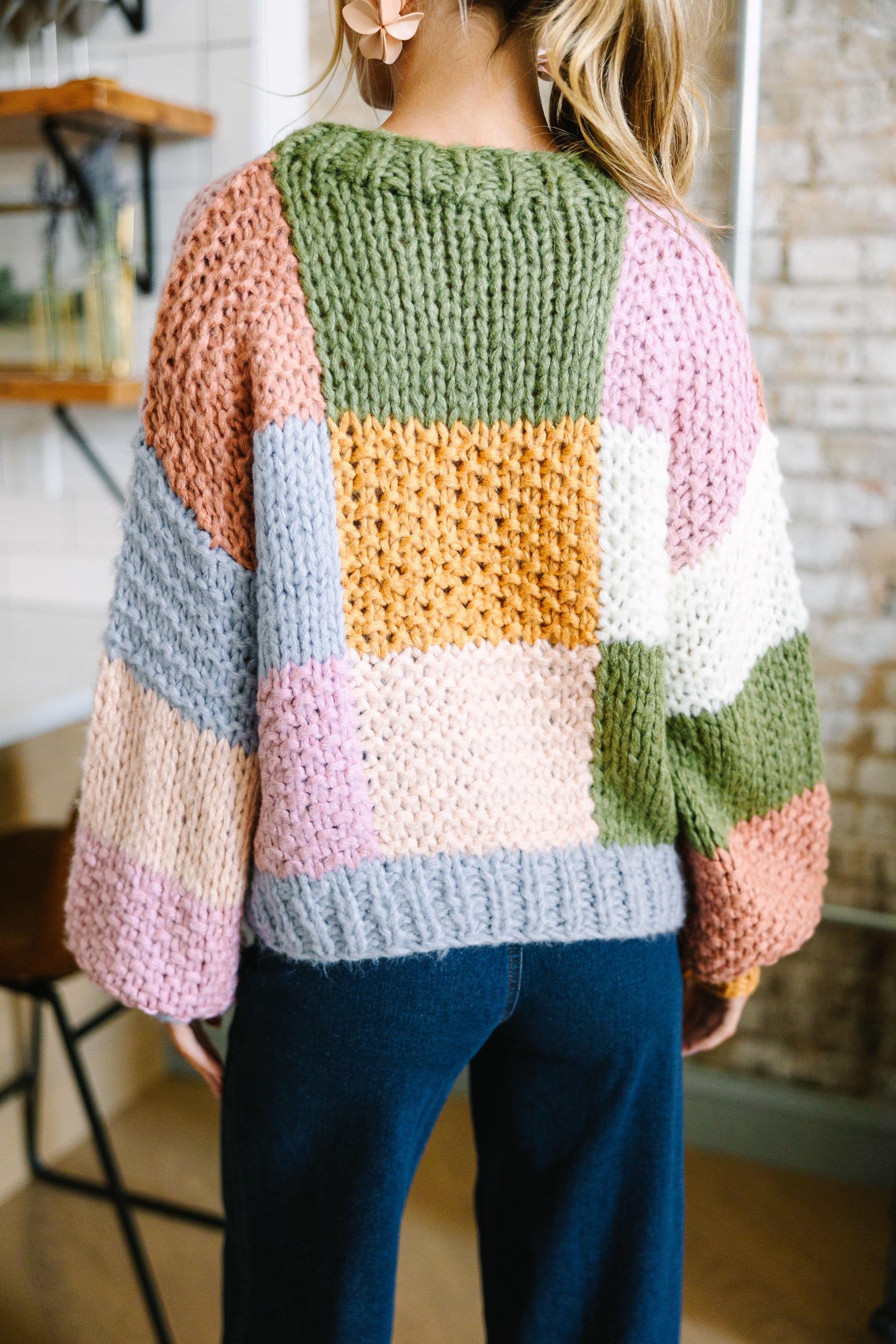 Irresistible Olive Green Colorblock Chunky Sweater