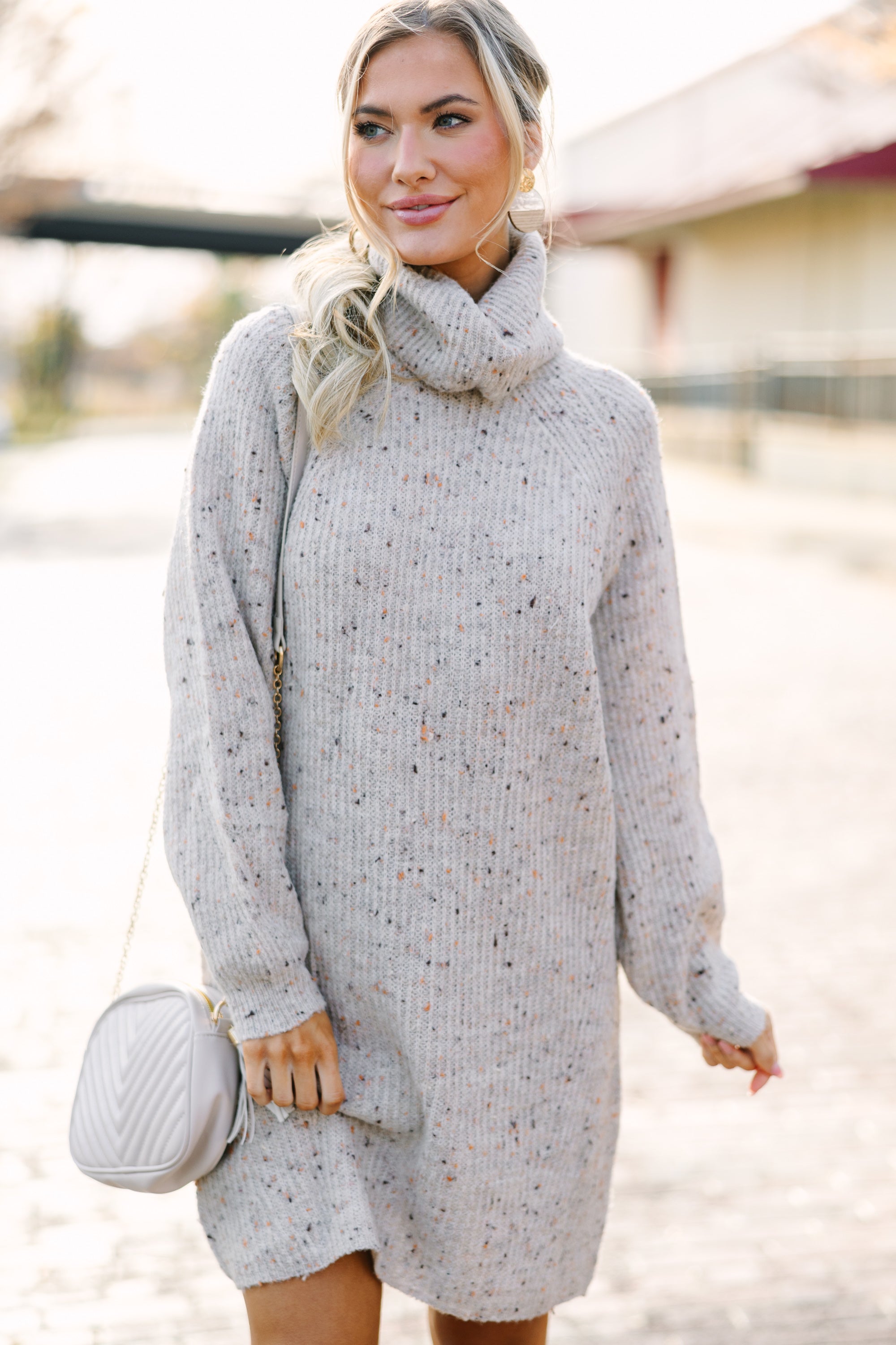 Irresistible Taupe Brown Sweater Dress
