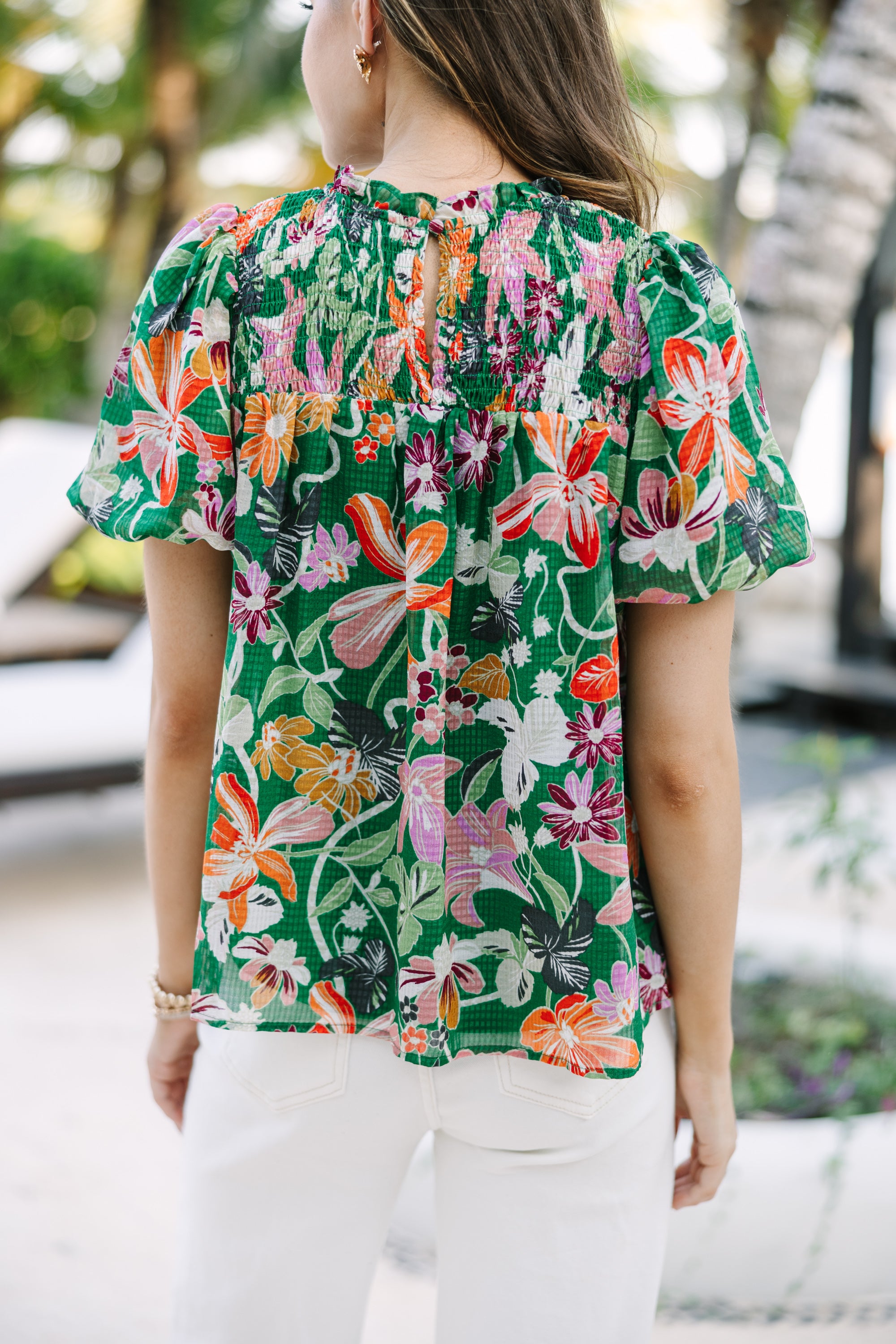 Exquisite All - In - The - Plans Tropical Green Floral Blouse