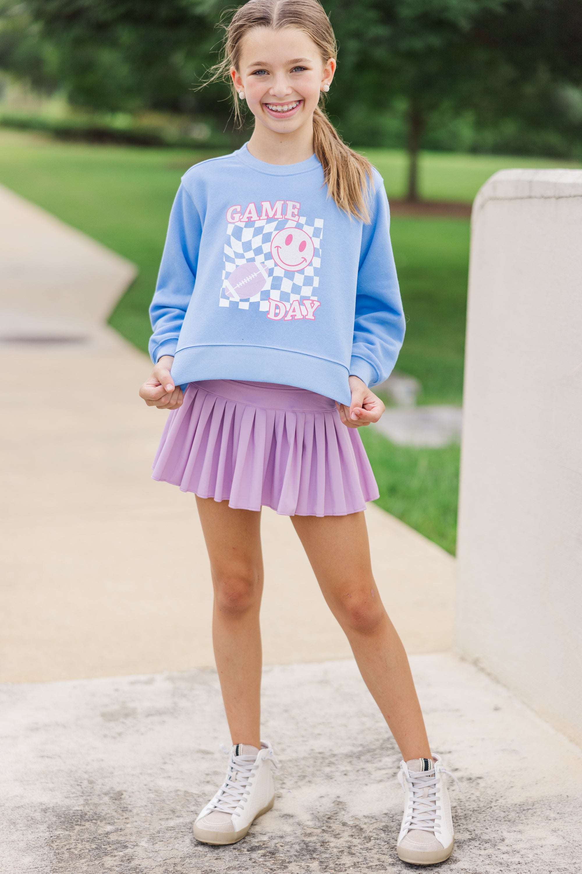 Girls' Blue Graphic Game Day Sweatshirt - Unleash Her Style!