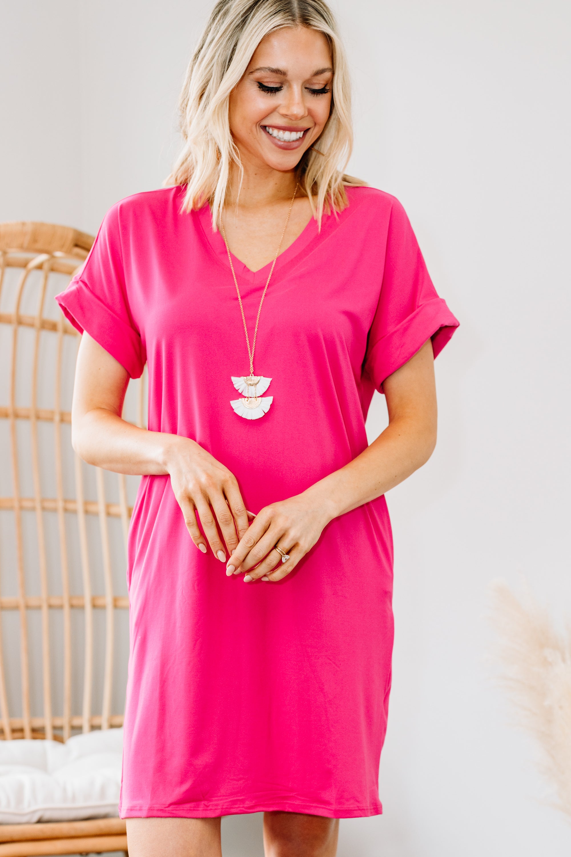 Fuchsia Pink T-shirt Dress - Look Fab Everywhere