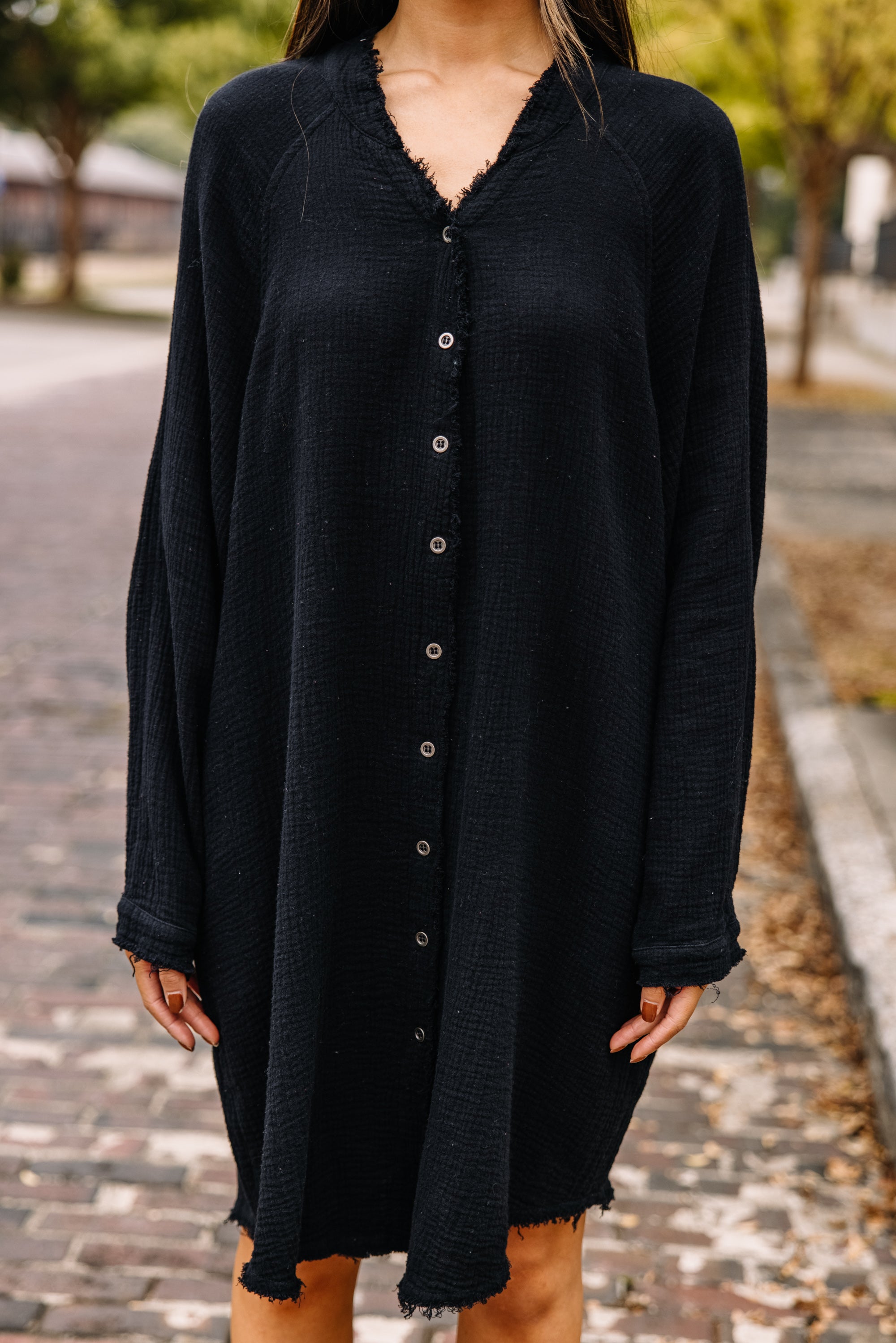 All Is Well Stylish Black Button Down Dress