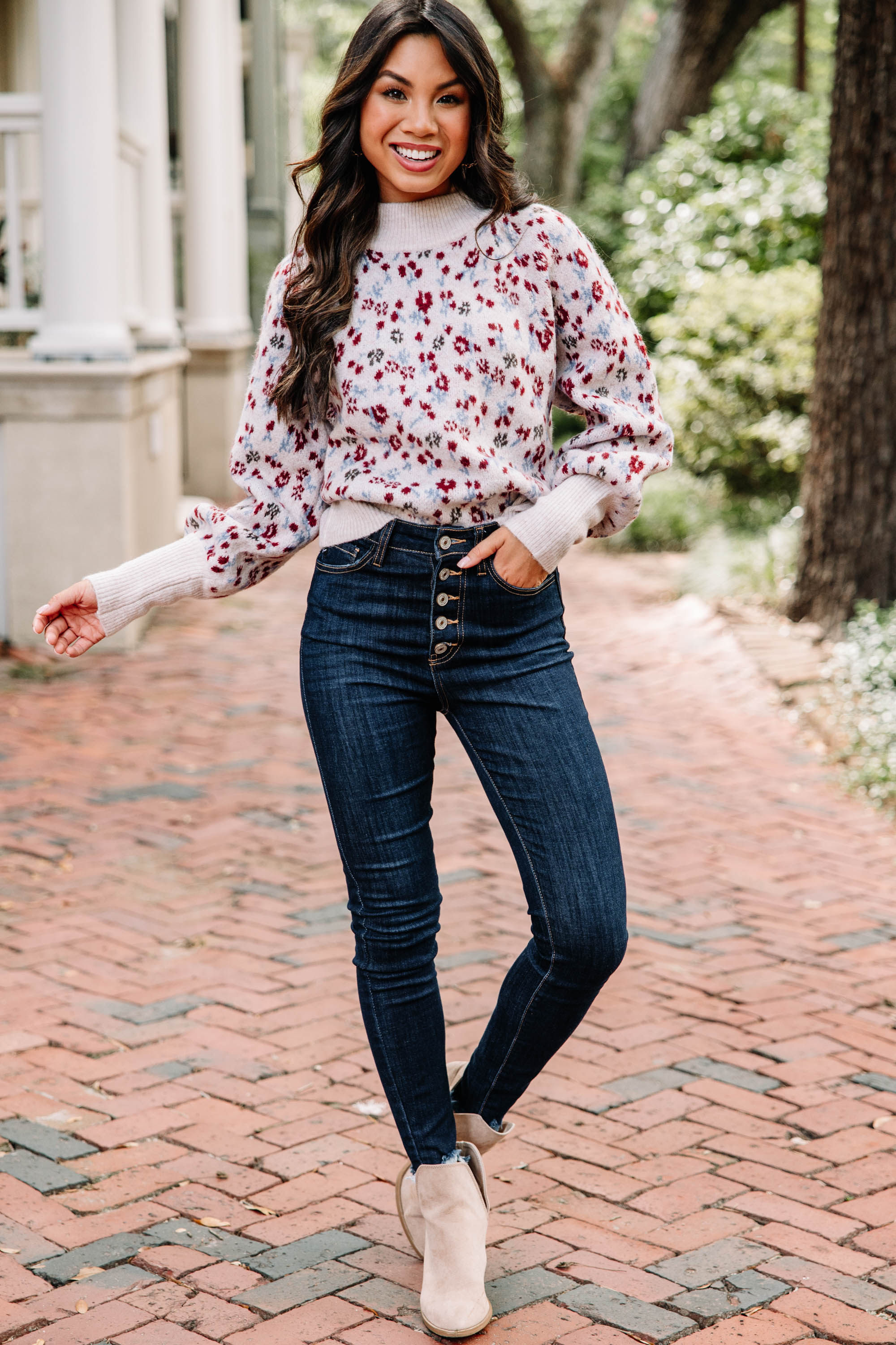 All-In-Fun Natural White Floral Delight Sweater