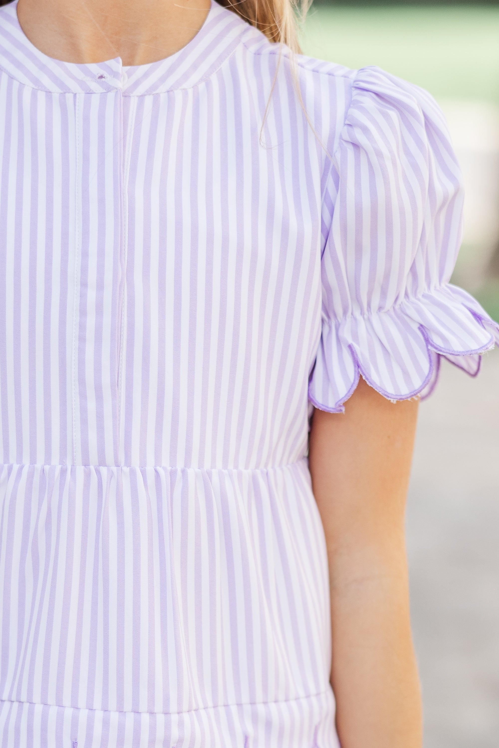 Girls' Enchanting Lavender Striped Dress: A Perfect Match!