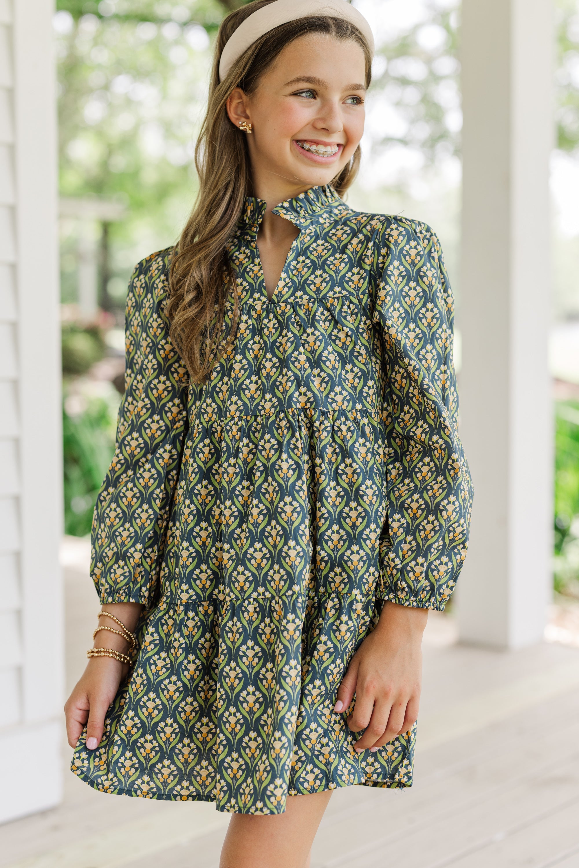 Navy Medallion Print Girls' Babydoll Dress - A Must-Have!