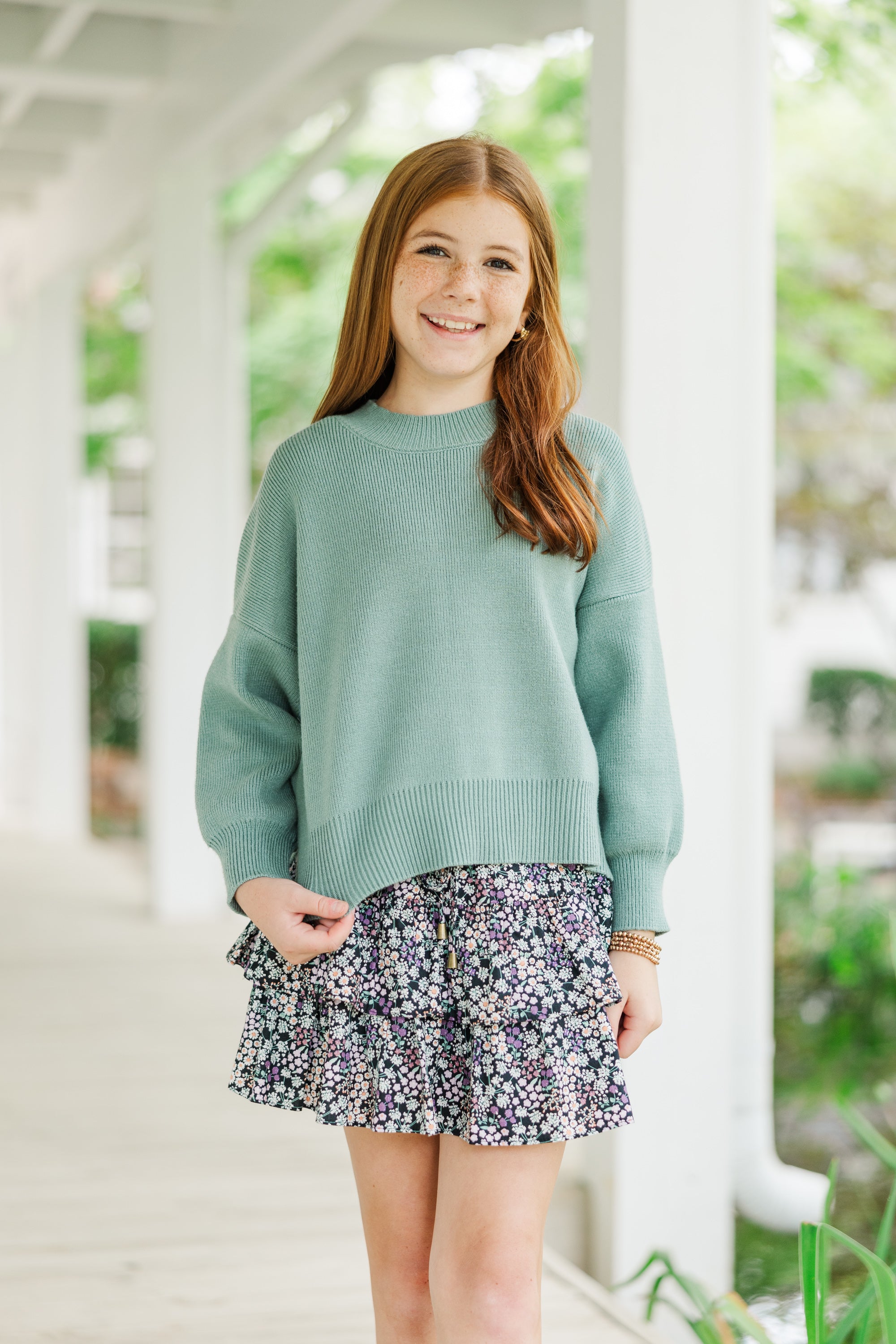 Girls' Dreamy Sage Green Mock Neck Sweater