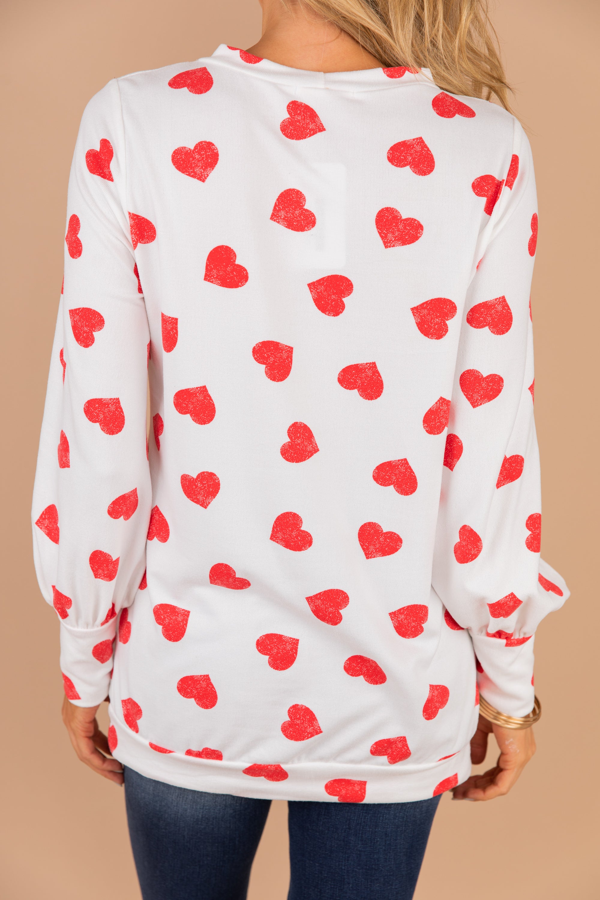 Adorable Ivory White Heart Print Top for Valentine's Day