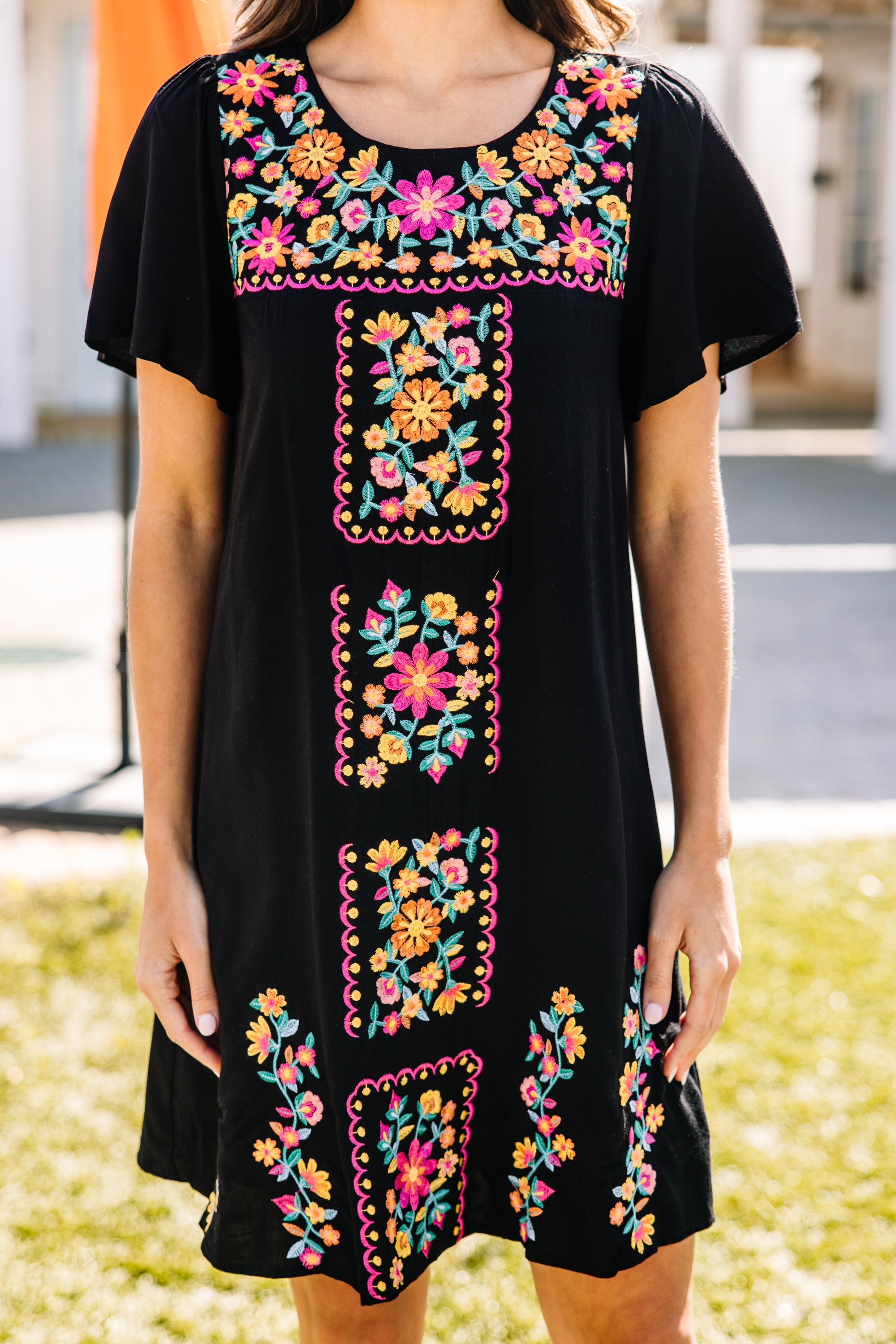 Gorgeous Happy To See You Black Embroidered Dress