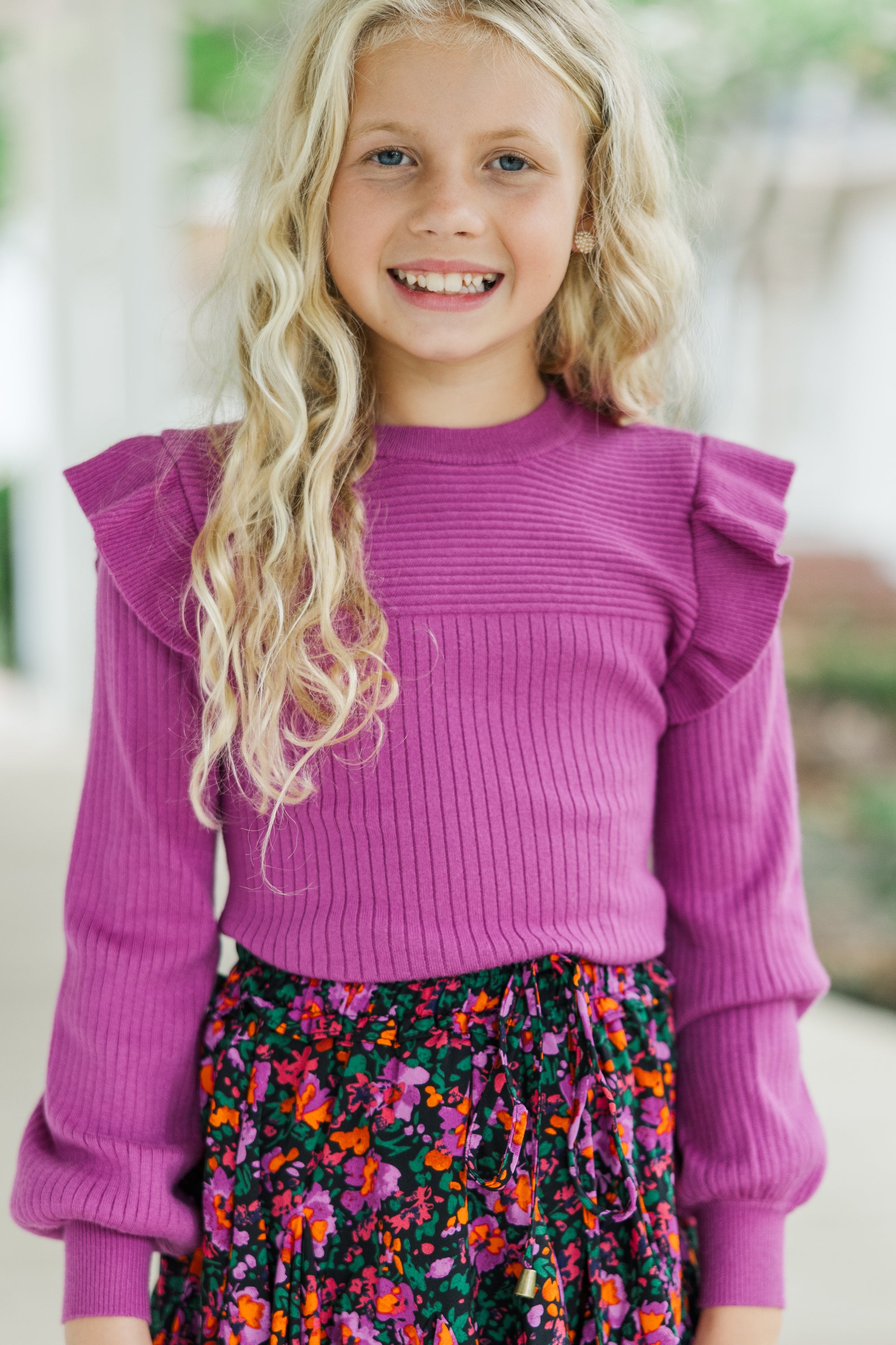 Girls' Plum Purple Ruffled Sweater - Reach for Cute!