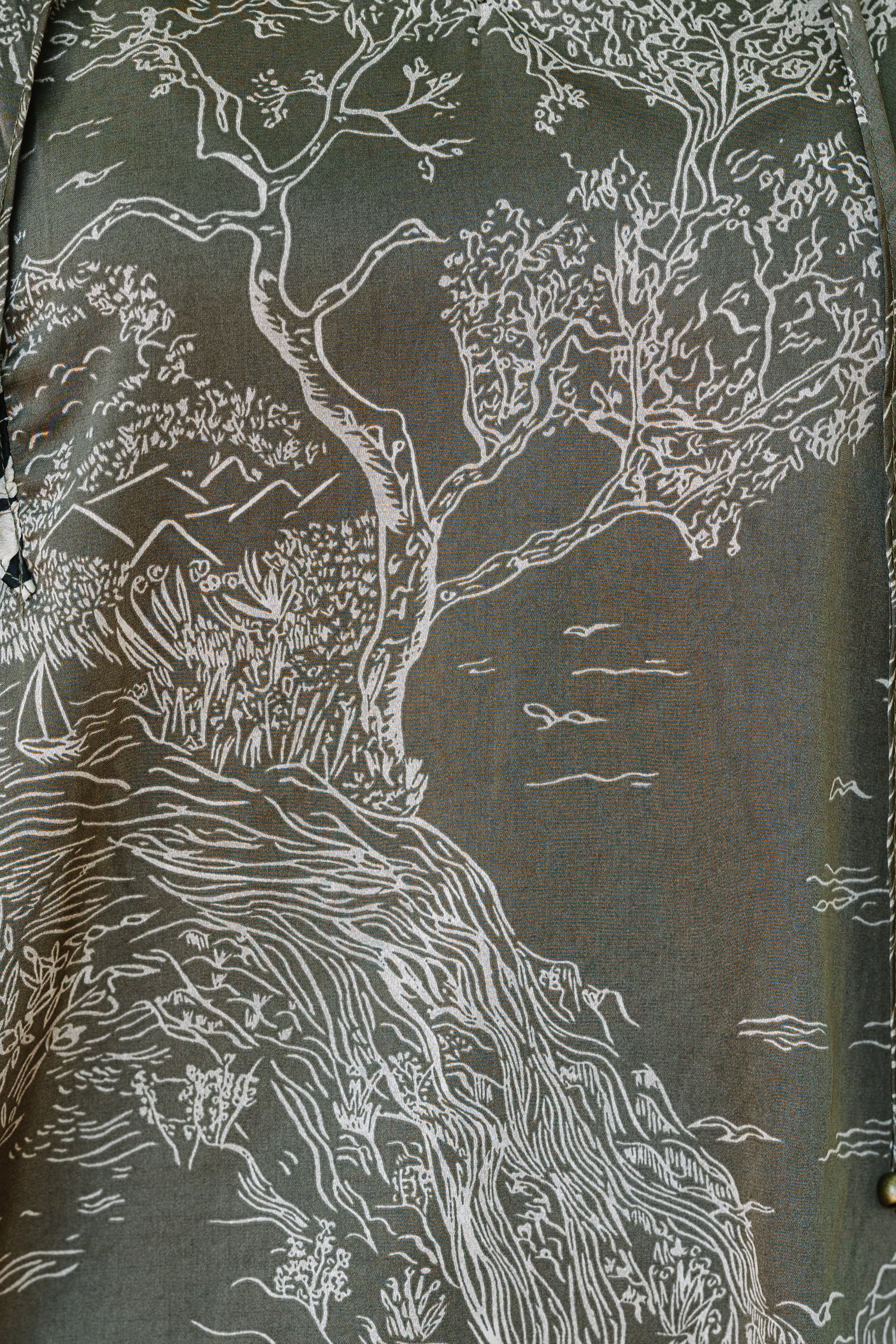 Alluring All On You Olive Green Antique Print Satin Blouse