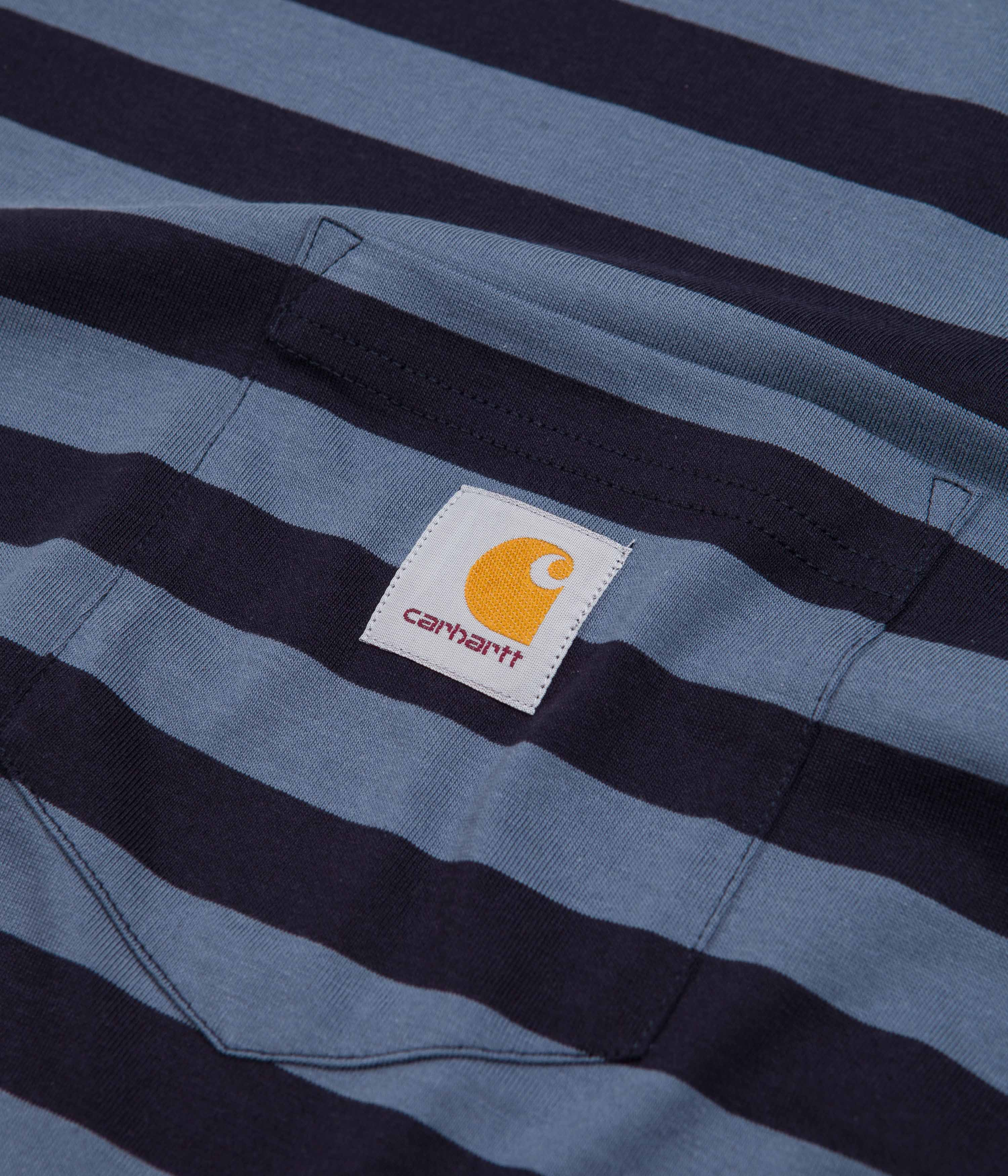 Carhartt Merrick Pocket Long Sleeve T-Shirt - Stylish Stripes in Dark Navy & Storm Blue