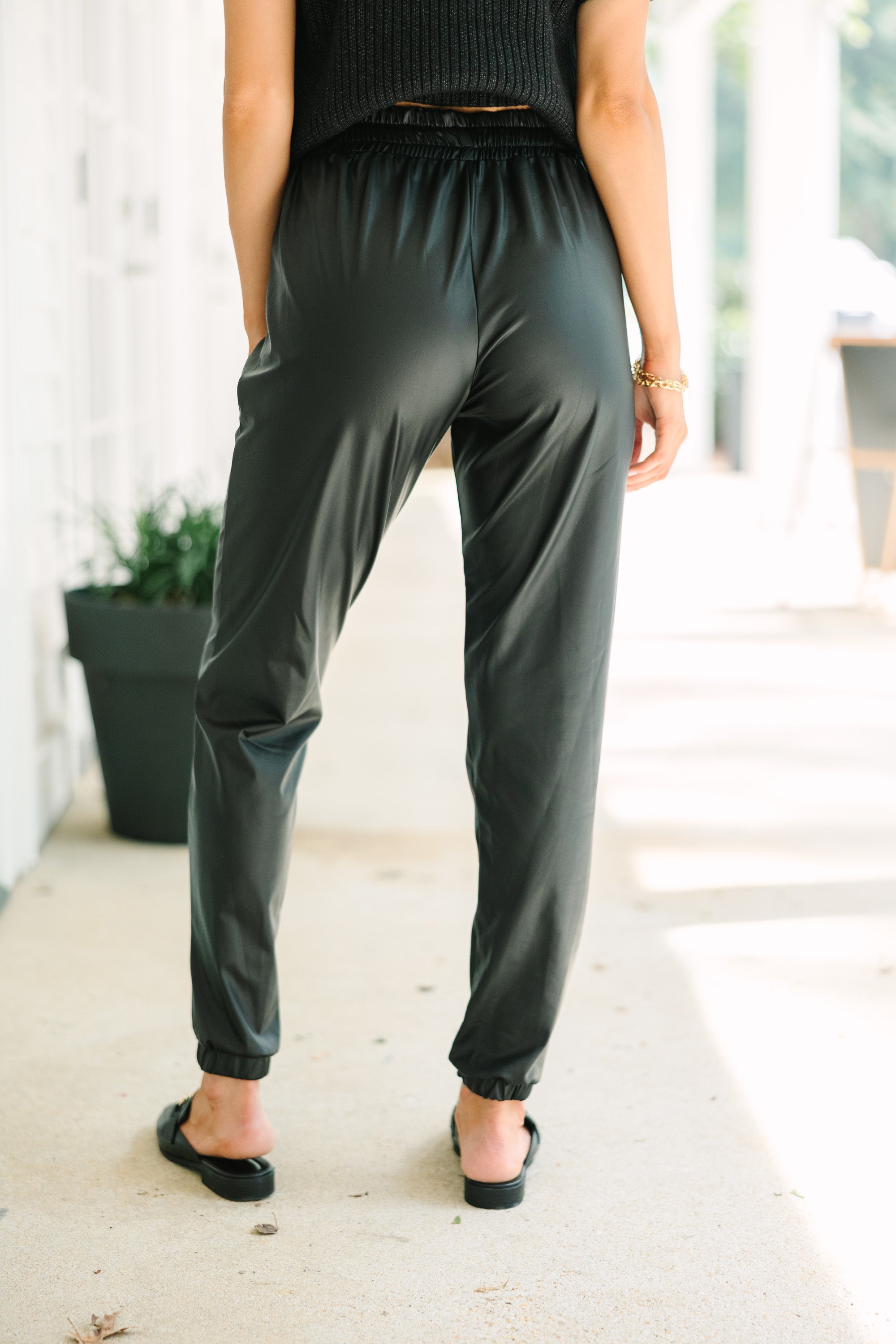 Love-Inspired Black Faux Leather Joggers