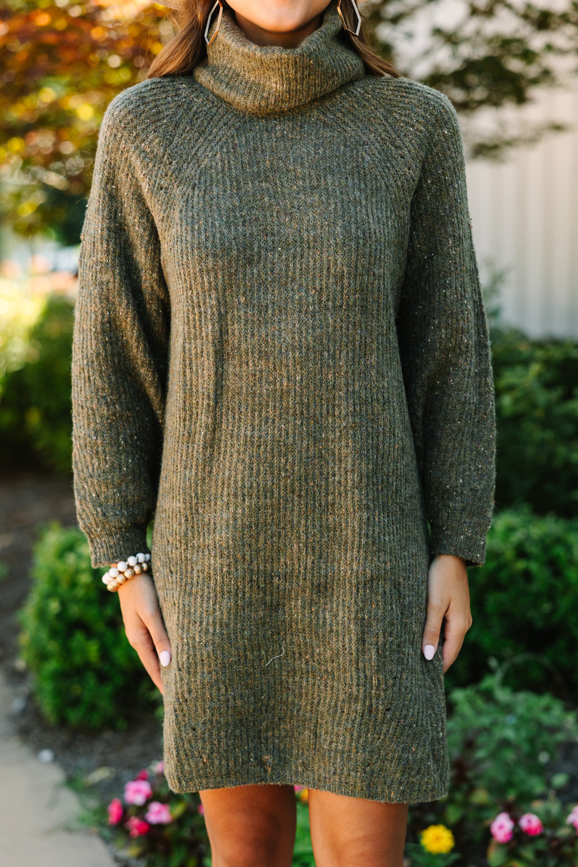 Olive Green Feeling It Sweater Dress