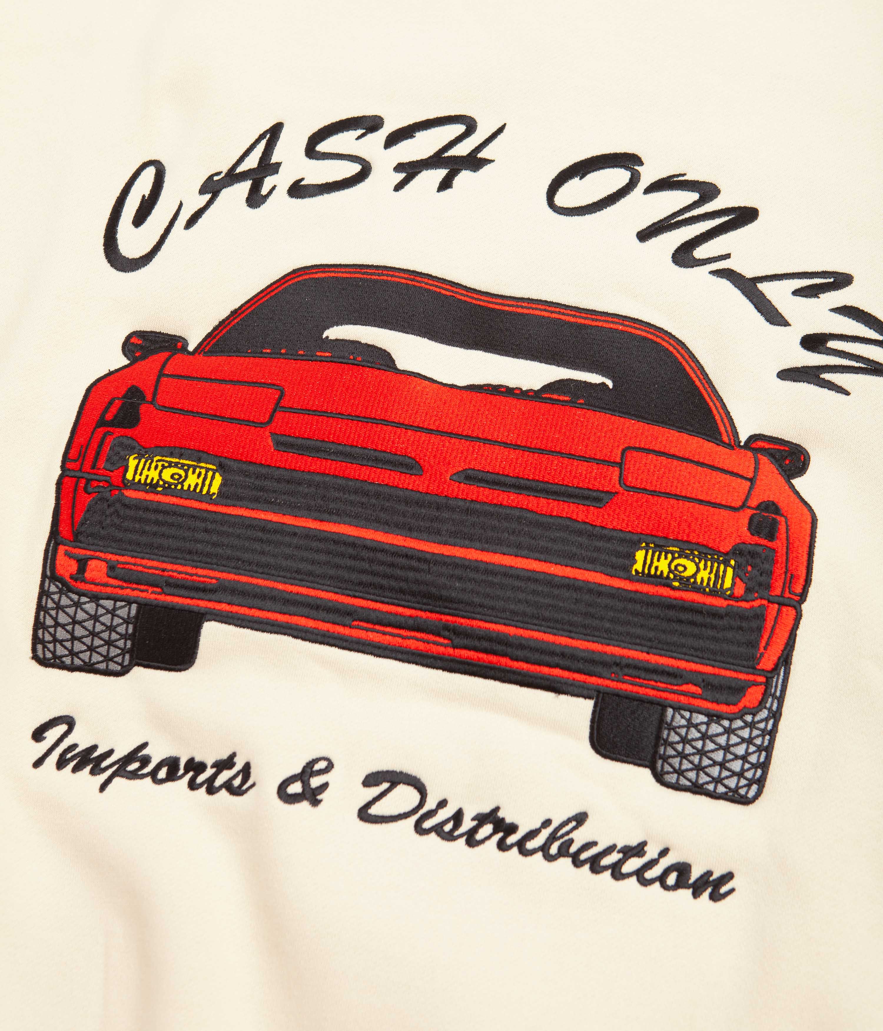 Irresistible Cream Cash Only Car Embroidered Crewneck Sweatshirt