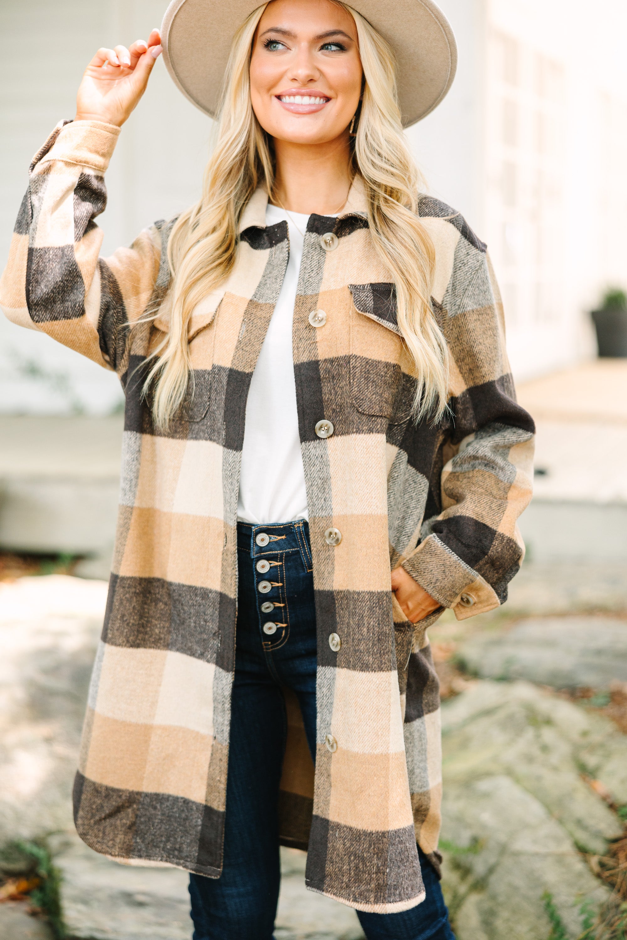 Gorgeous Good With It Camel Brown Plaid Shacket - A Fall Must-Have!