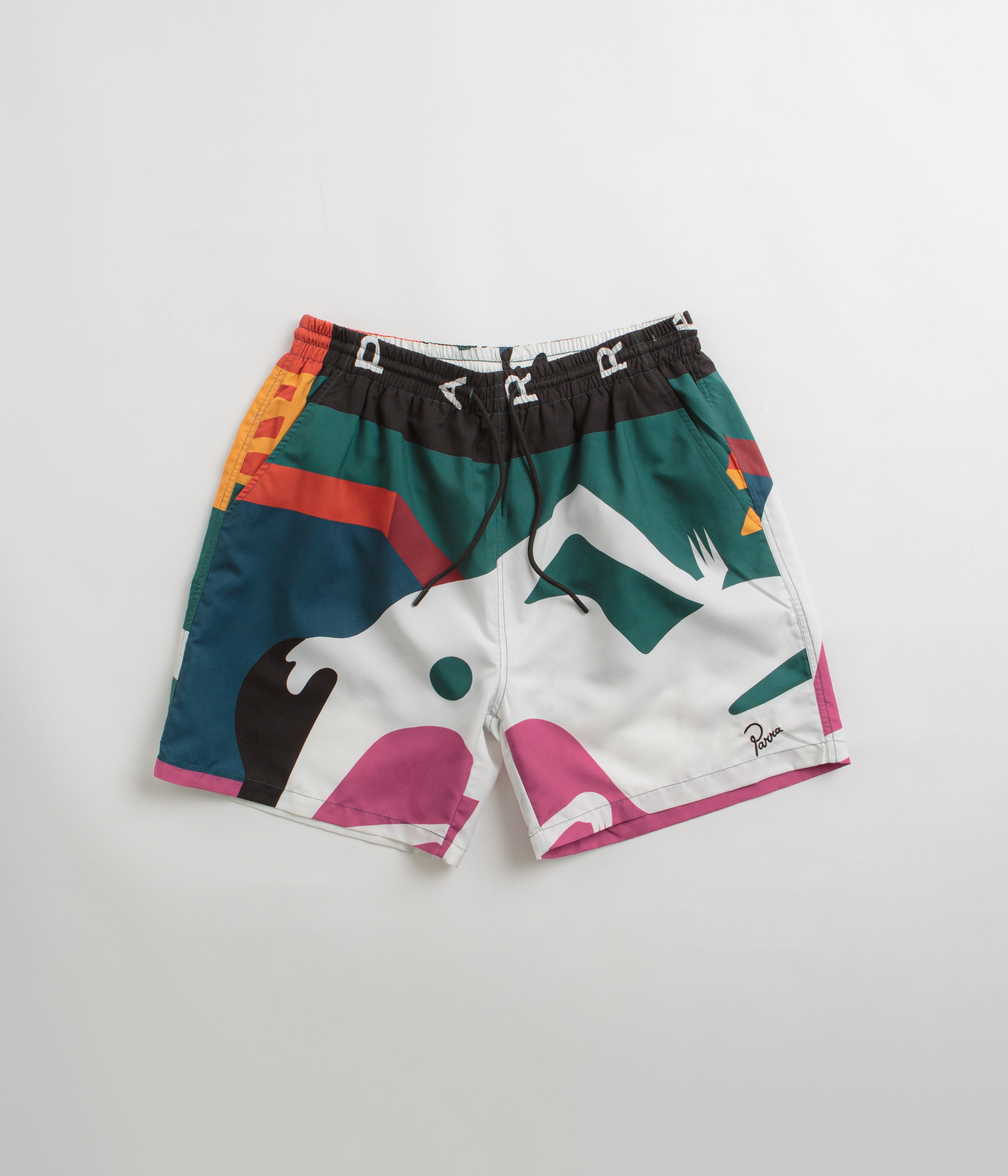 by Parra's Stunning White Multi - Pattern Swim Shorts