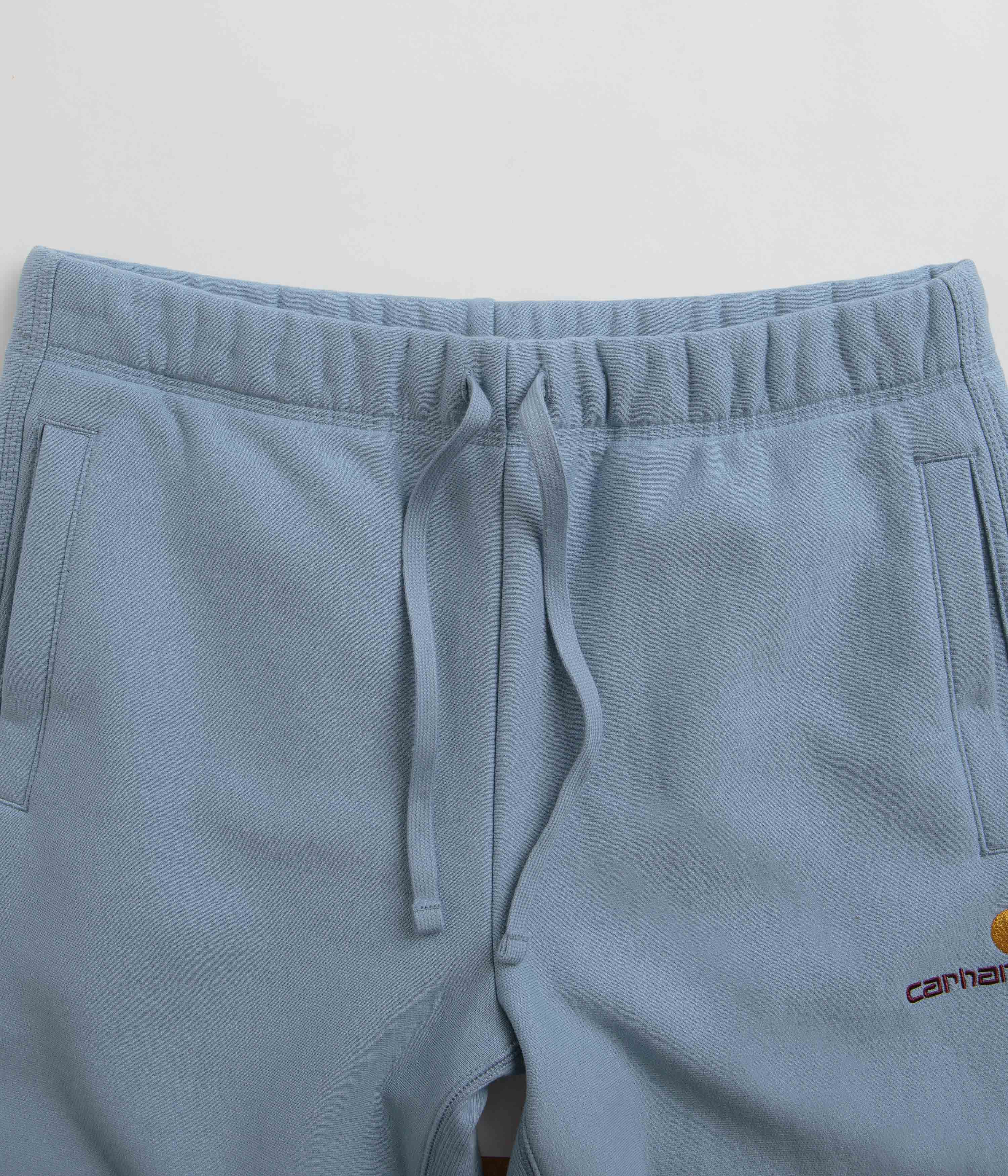 Carhartt Frosted Blue American Script Sweat Shorts - A Must-Have!