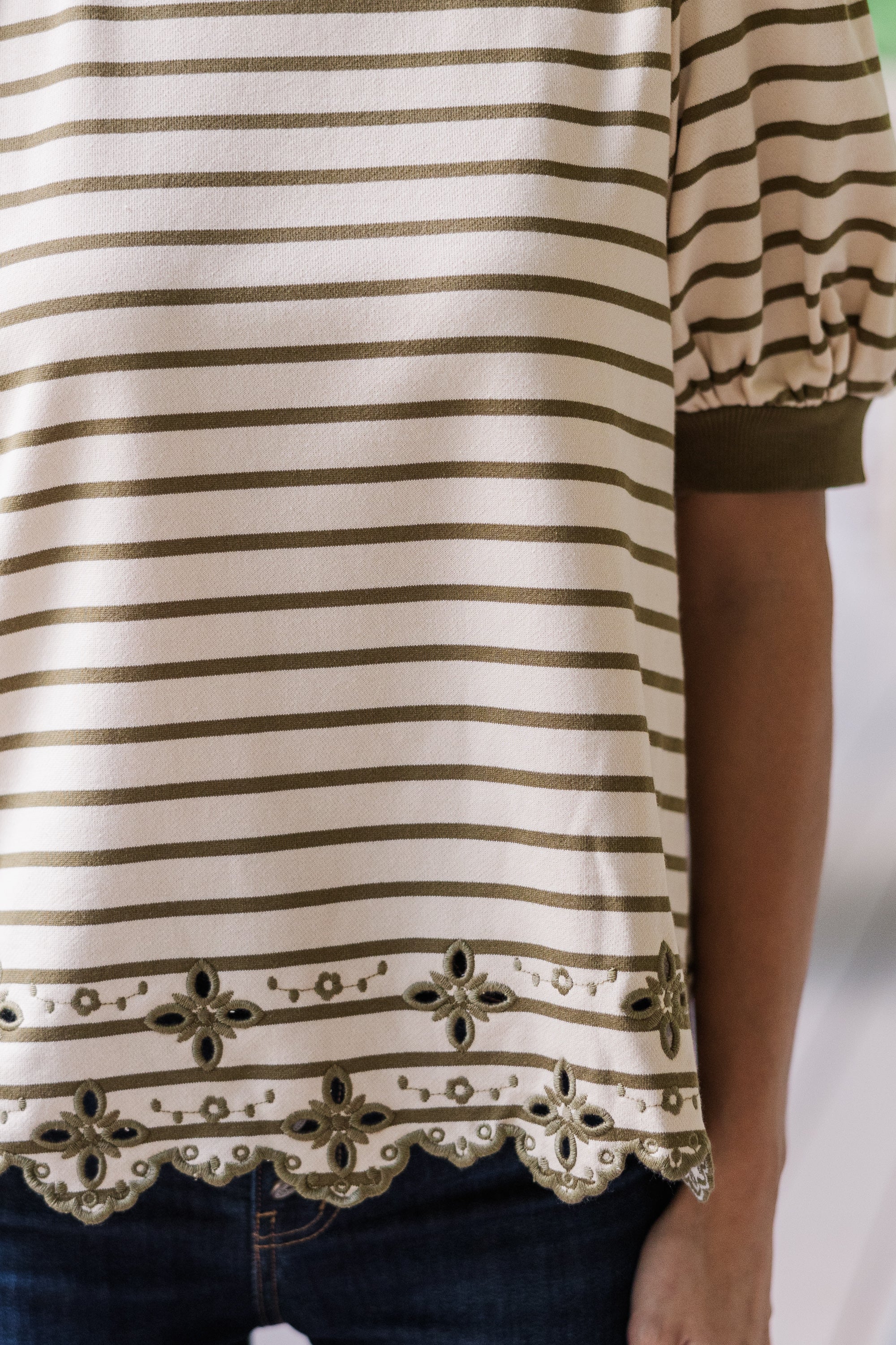 Gorgeous All Is New Olive Green Striped Blouse - Must - Have!