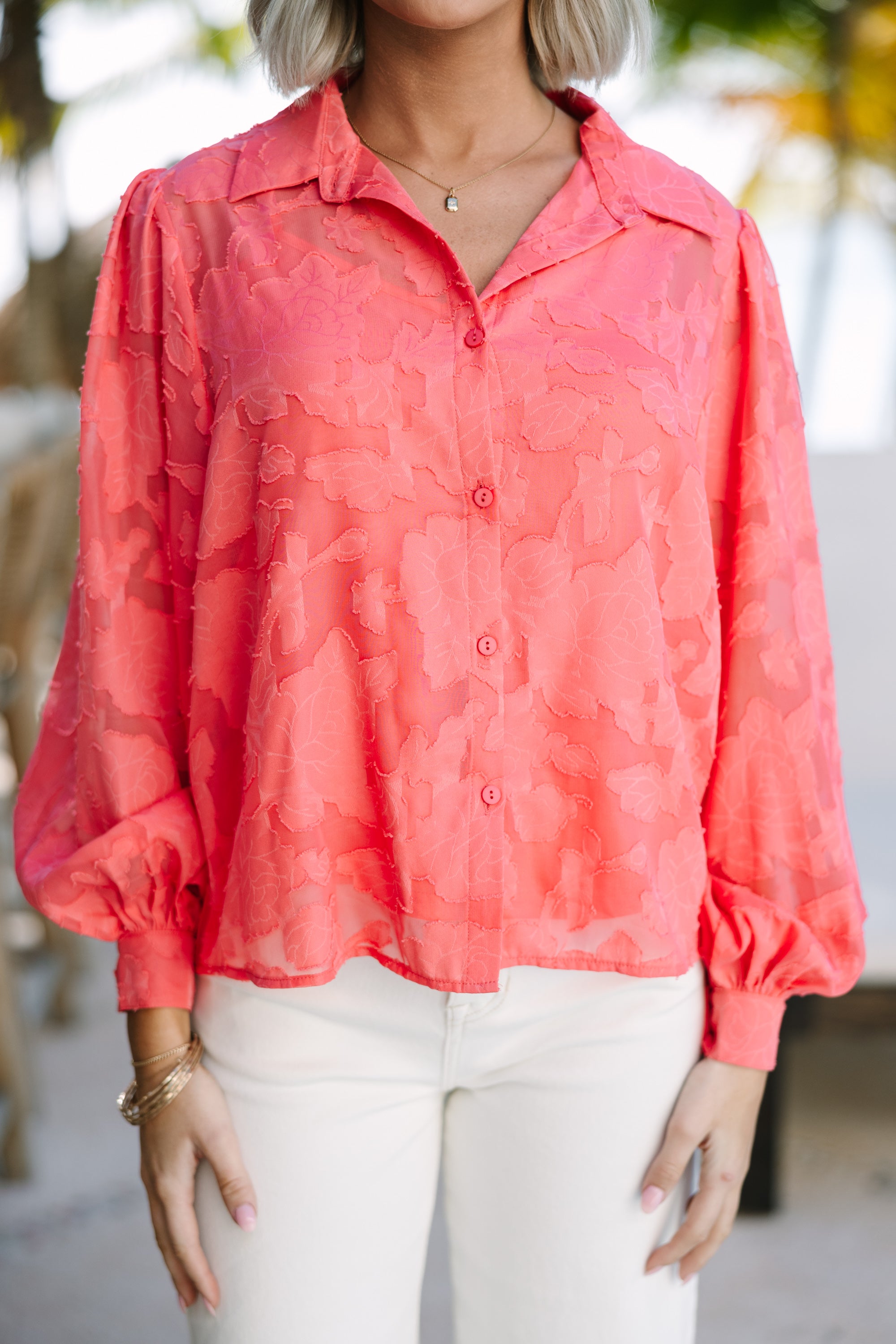 Gorgeous Pink Textured Blouse: All Details Count!