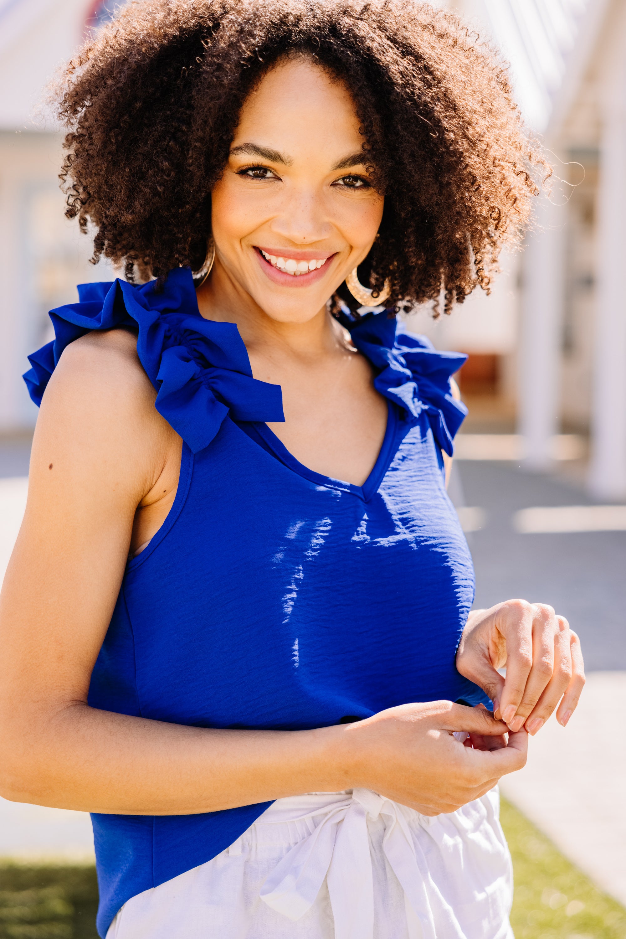 Royal Blue Delight: Happy Days Ruffled Tank