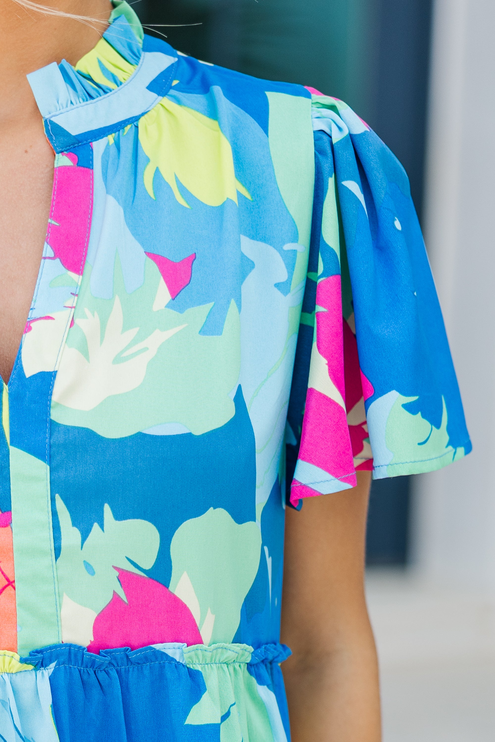 Enchanting Happy Days Blue Floral Babydoll Dress