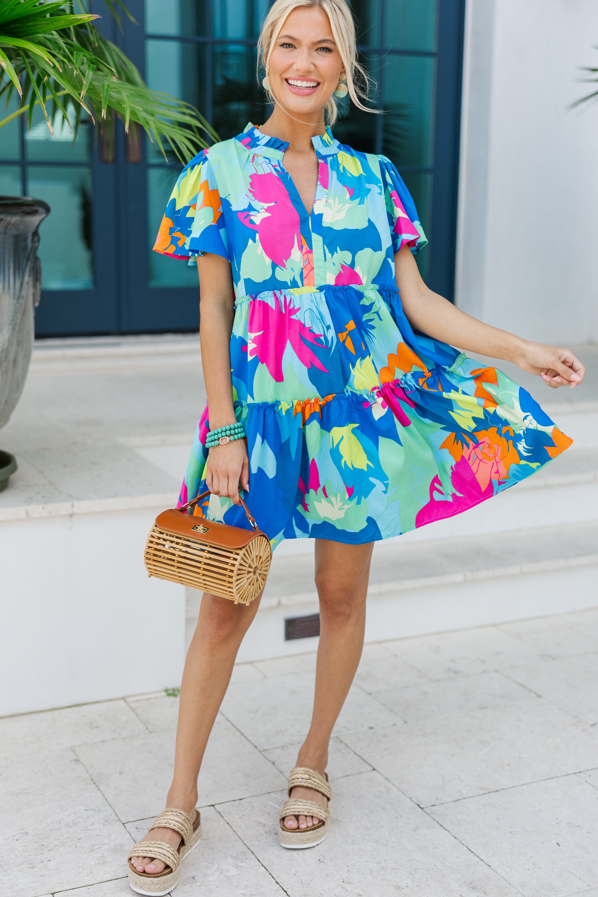 Enchanting Happy Days Blue Floral Babydoll Dress