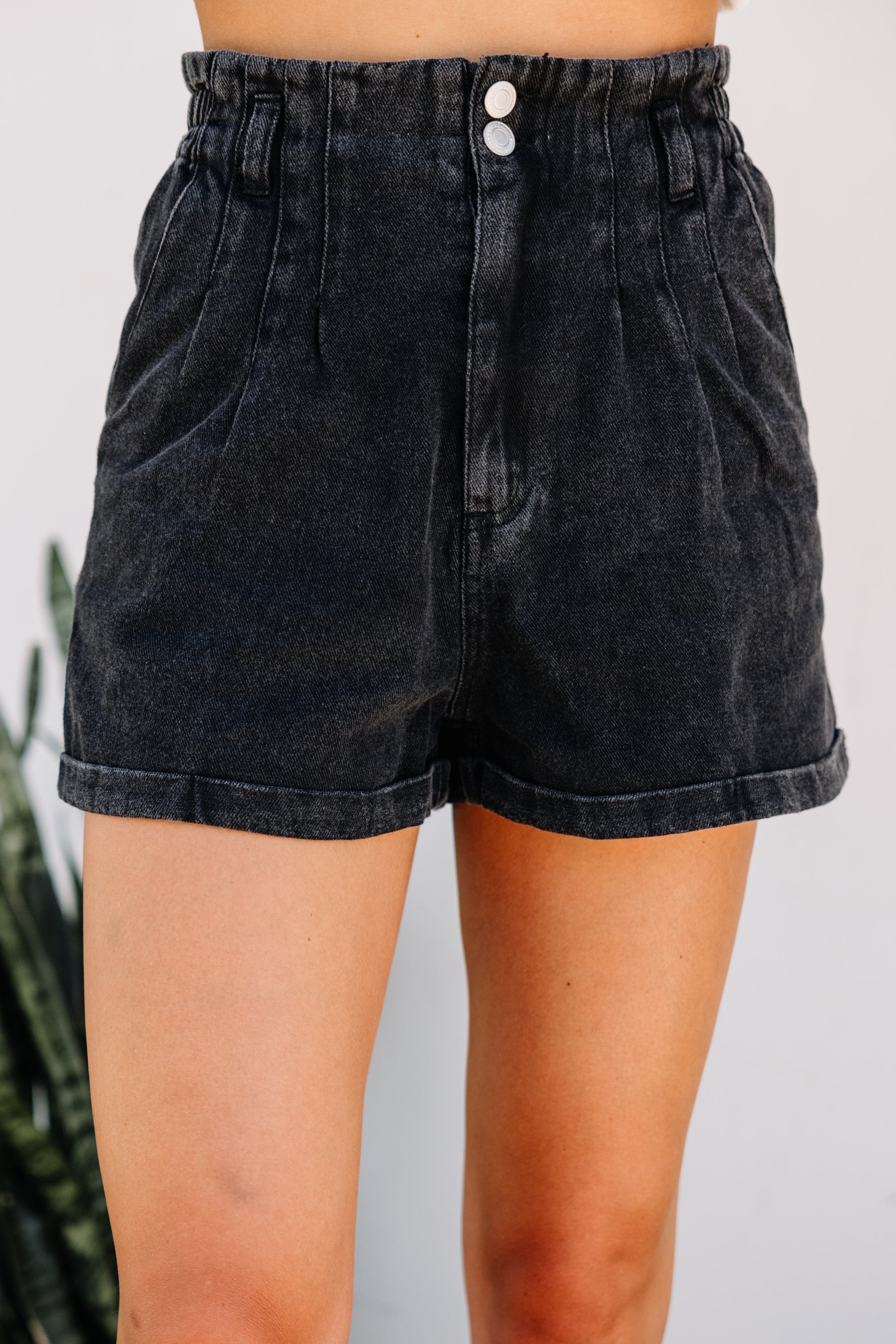 All I Really Need Classic Black Paper Bag Shorts - Summer Must-Have!