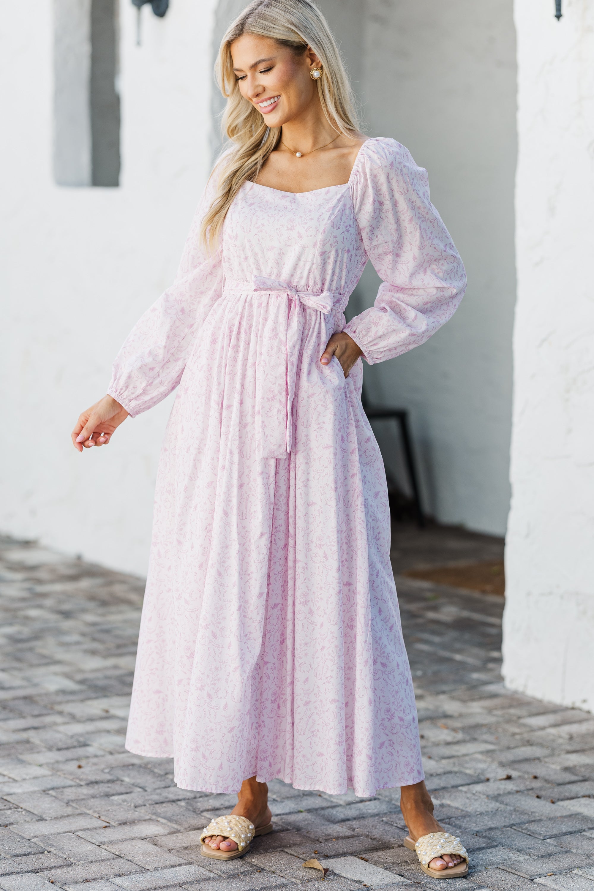 Gorgeously Sweet Pink Toile Midi Dress - Irresistible for Special Occasions