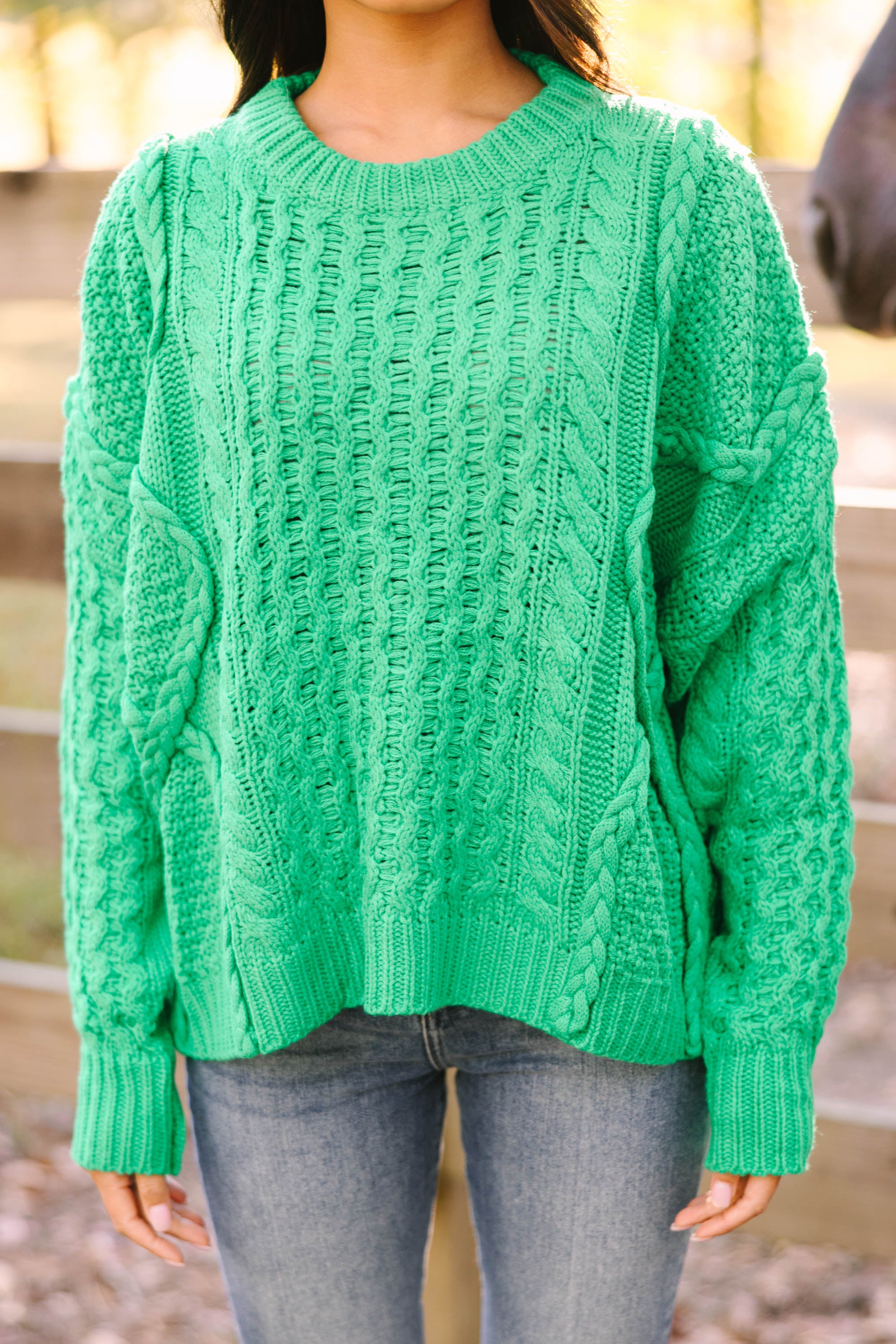 Be The Best: Stunning Kelly Green Cable Knit Sweater