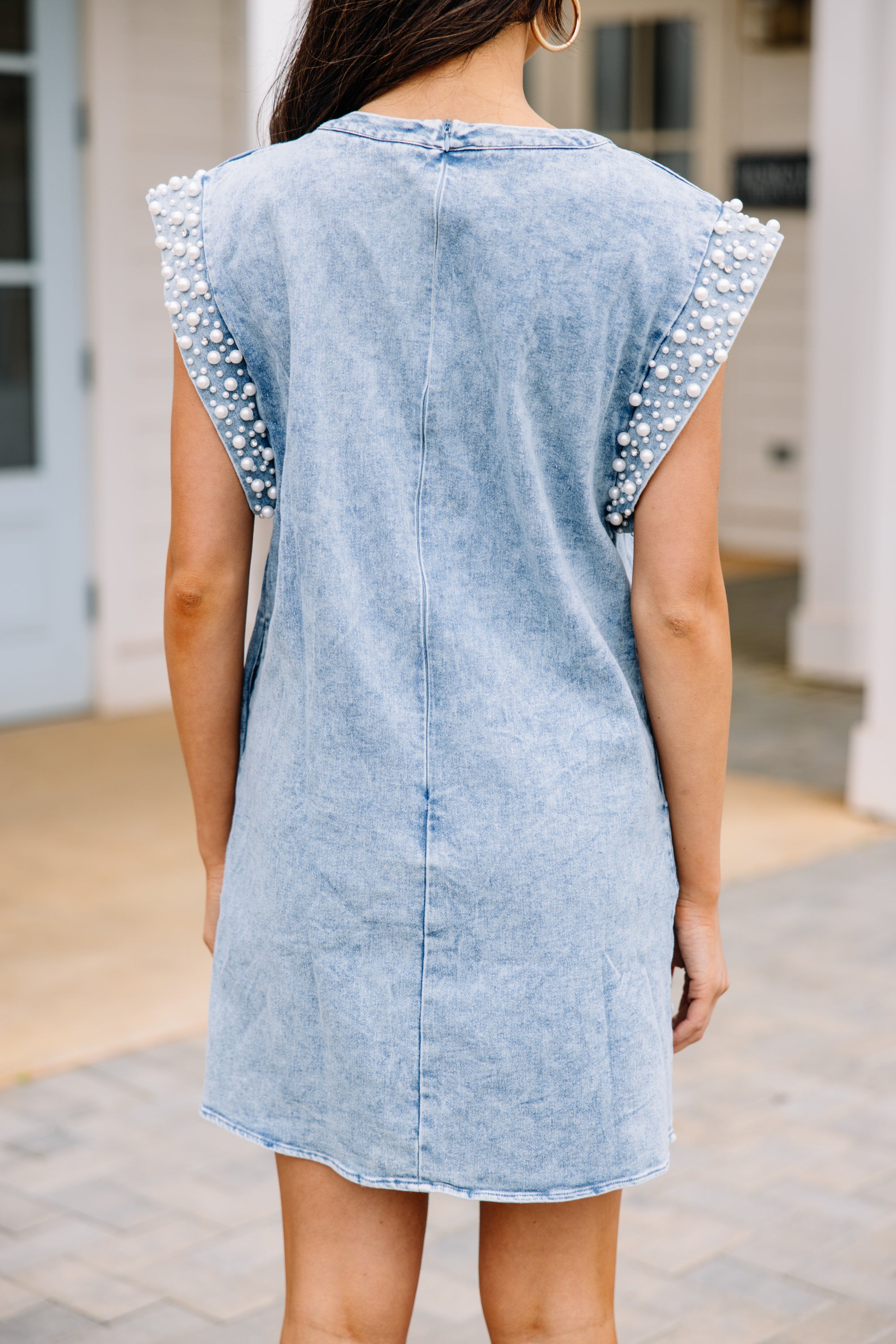 Be Bold: Stunning Light Denim Embellished Dress