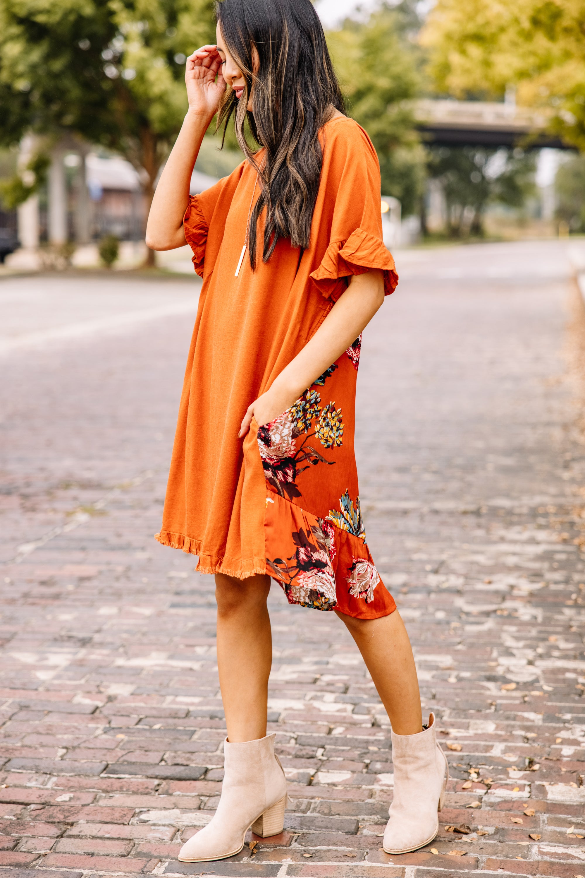 Gorgeous Sunset Orange Floral Dress - A Must-Have!